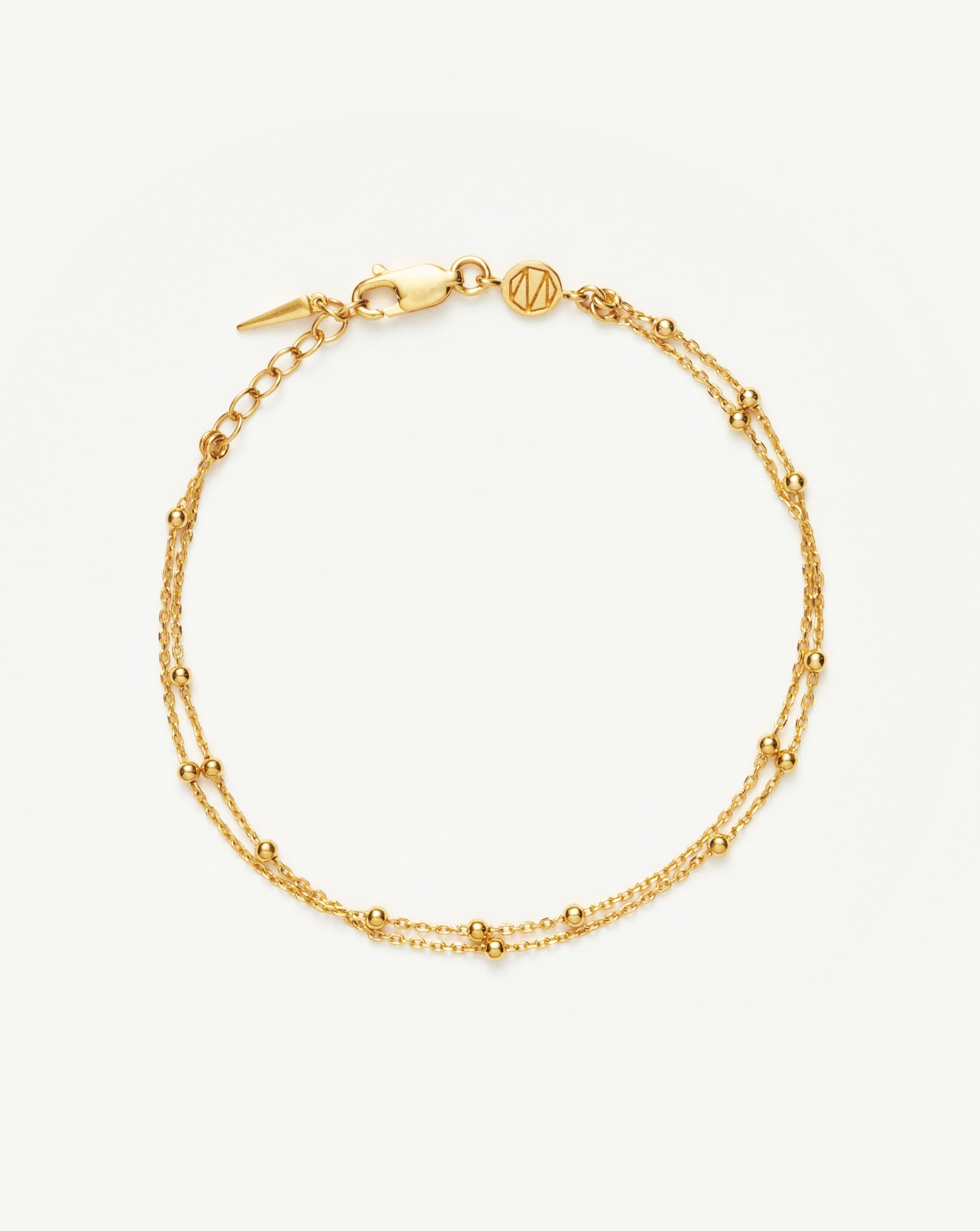 Women's 18K Solid Yellow Gold Gold popular and Bead Double Strand Bracelet