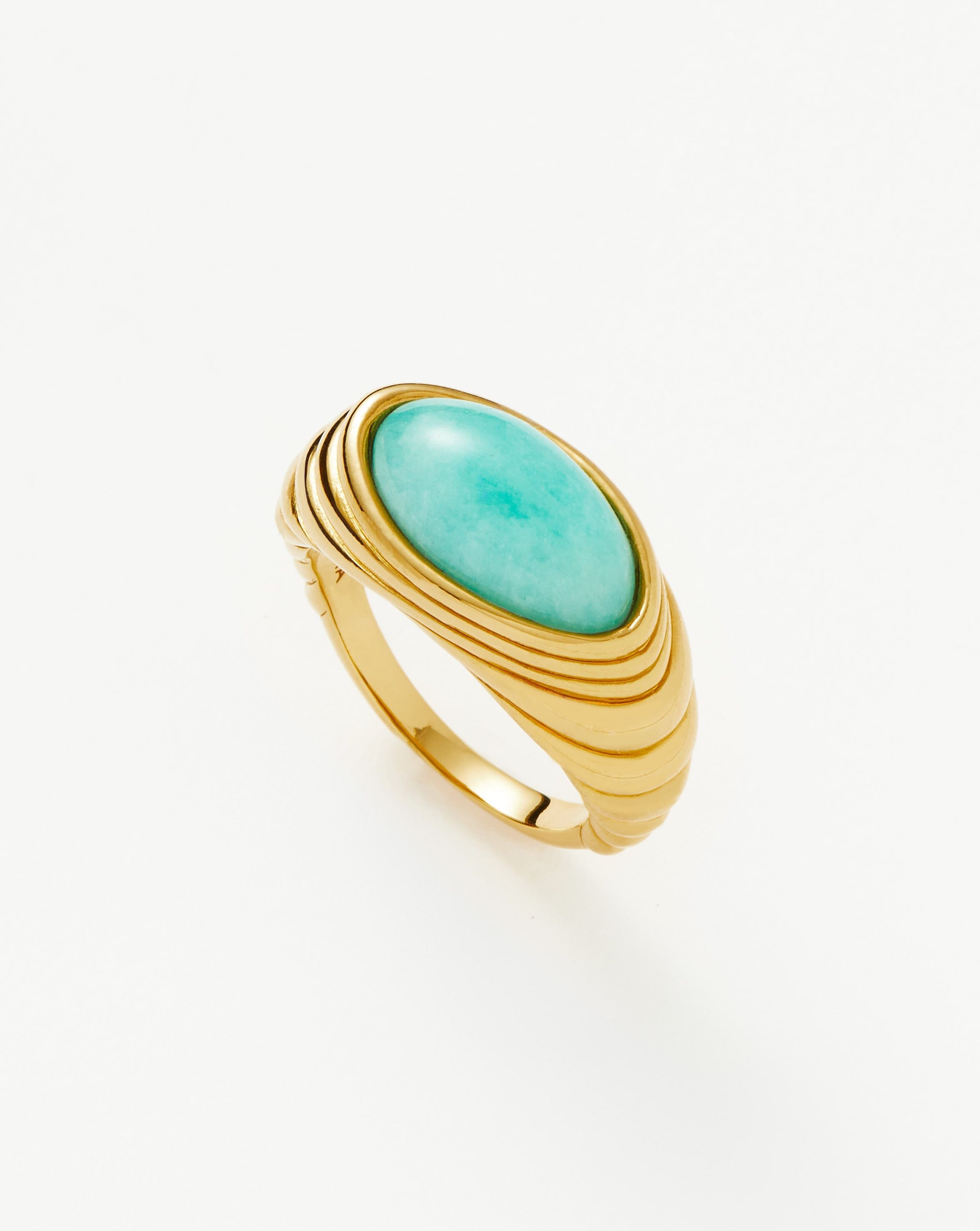 Davie Band Ring in Dark Teal Amazonite-Gold Tone (Size 6) authentic