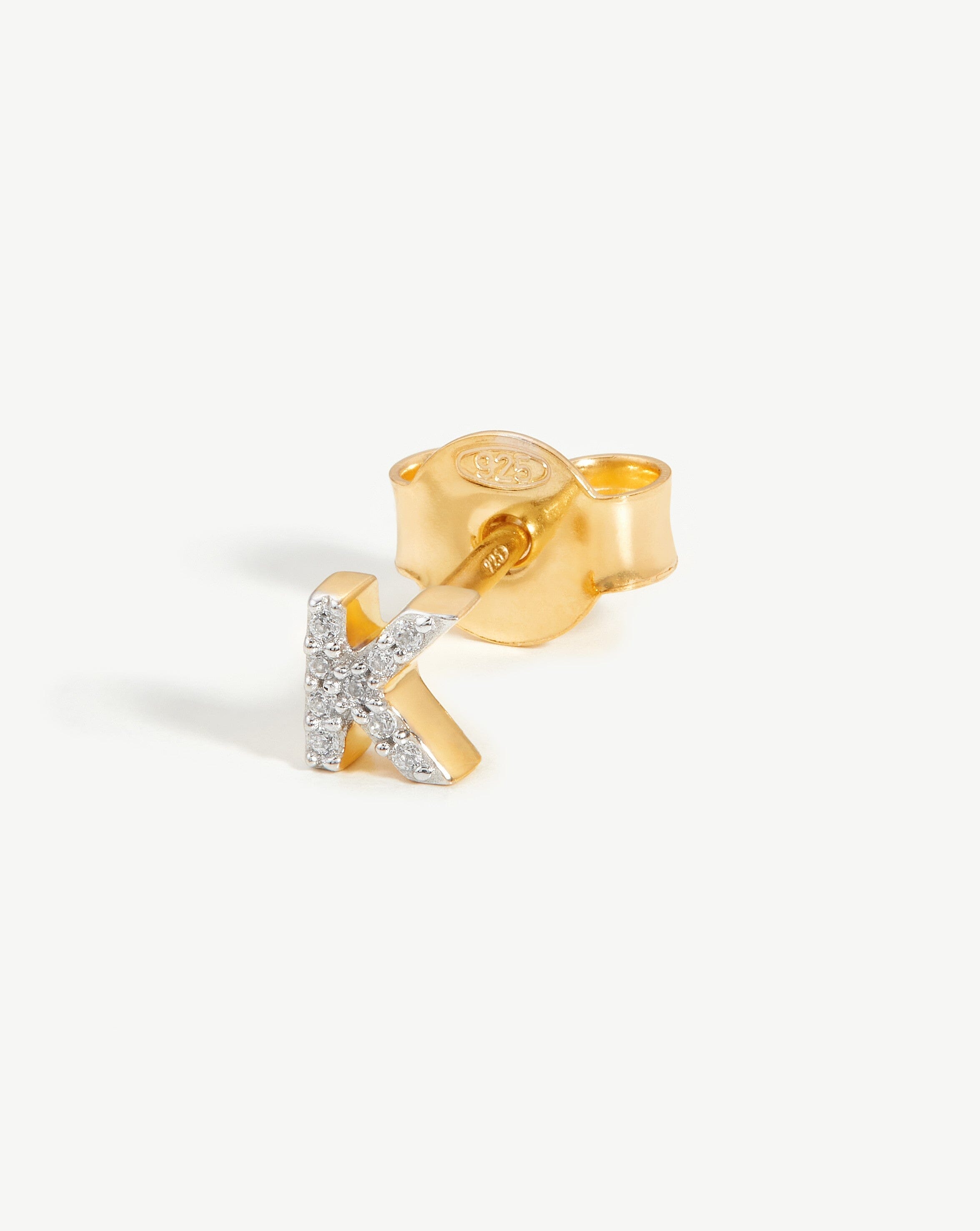 Pave Initial Single Stud Earring - Initial K | 18ct Gold Plated