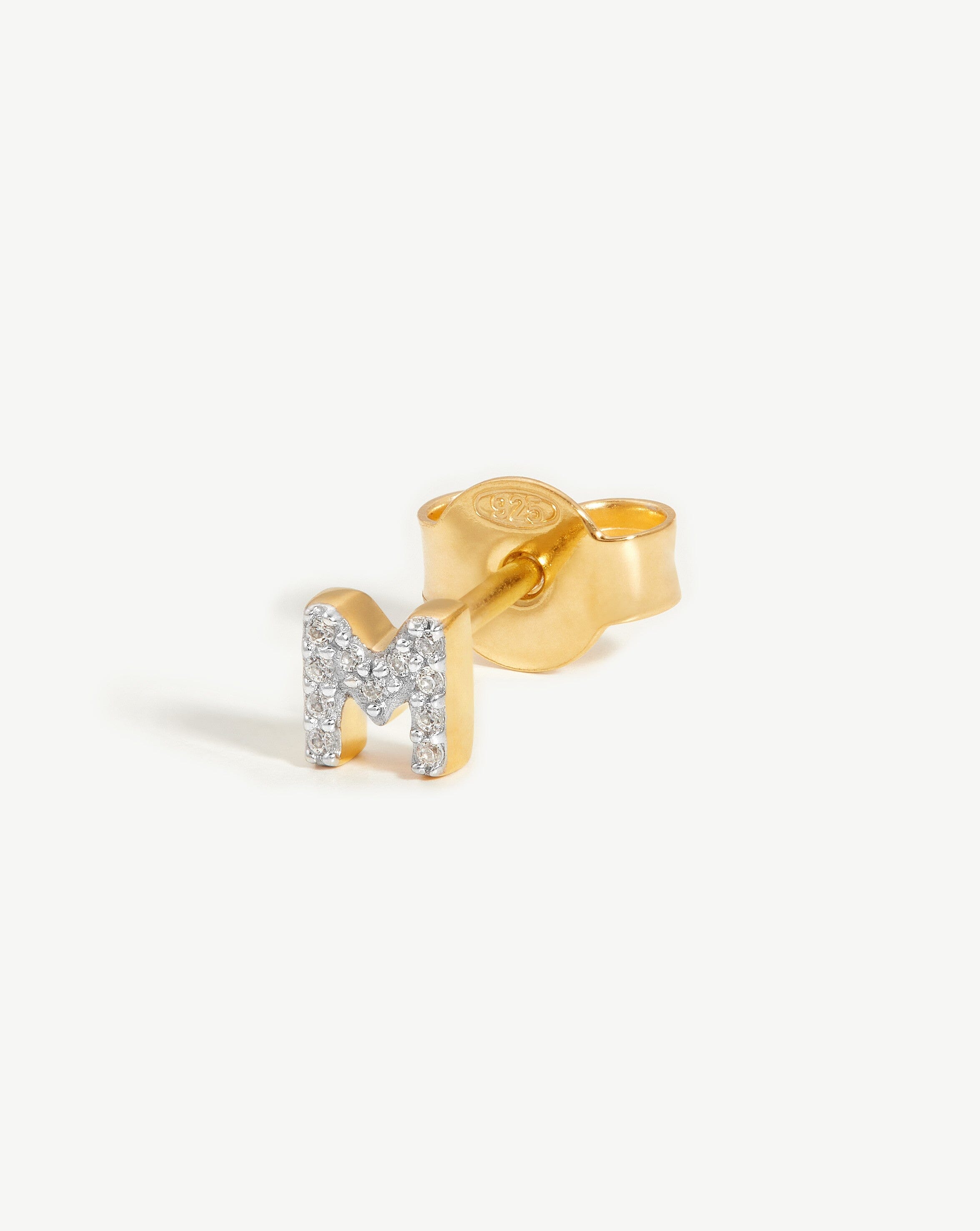 Pave Initial Single Stud Earring - Initial M | 18ct Gold Plated