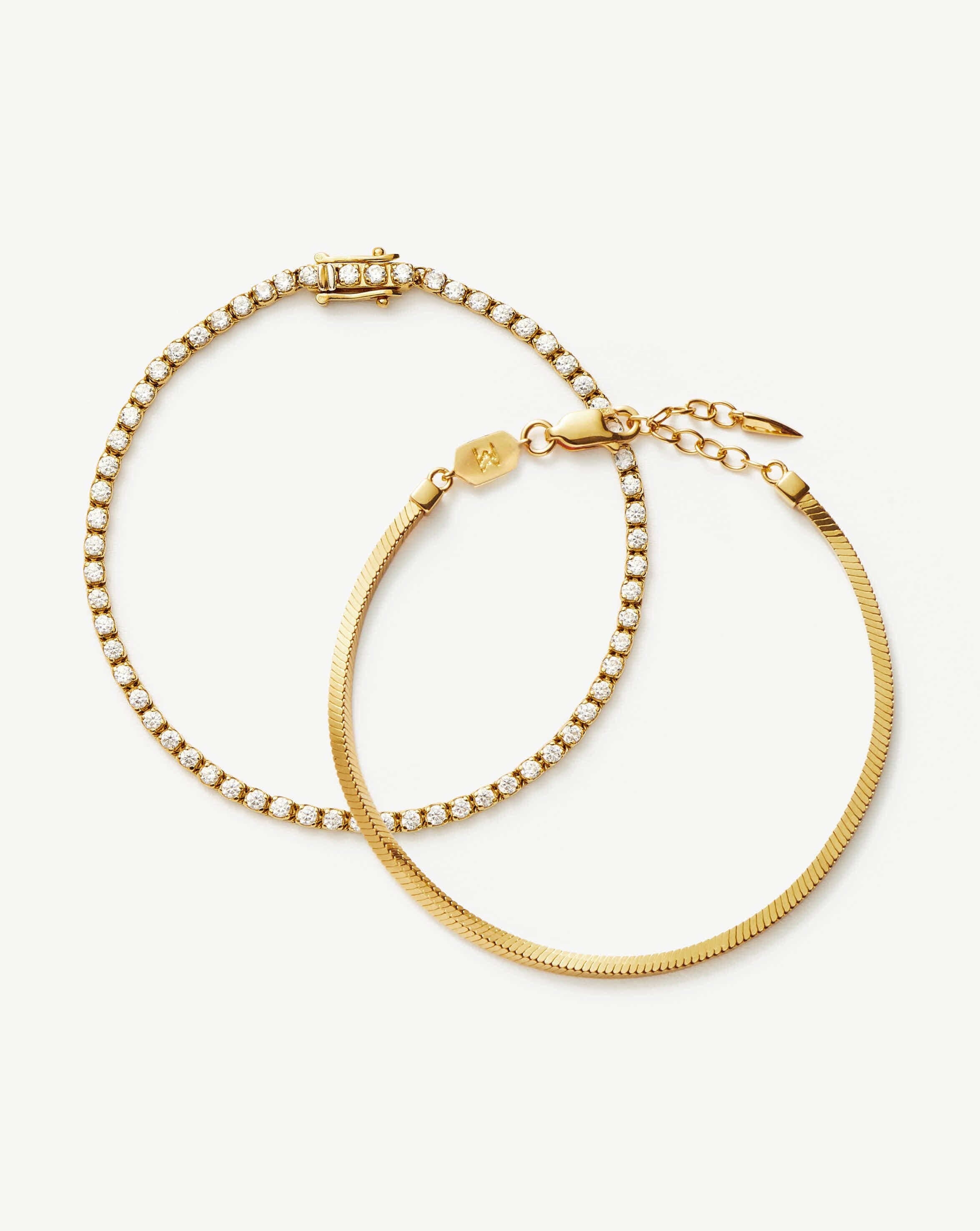 Classic Tennis & Snake Chain Bracelet Set | 18ct Gold Vermeil Layering Sets Missoma 