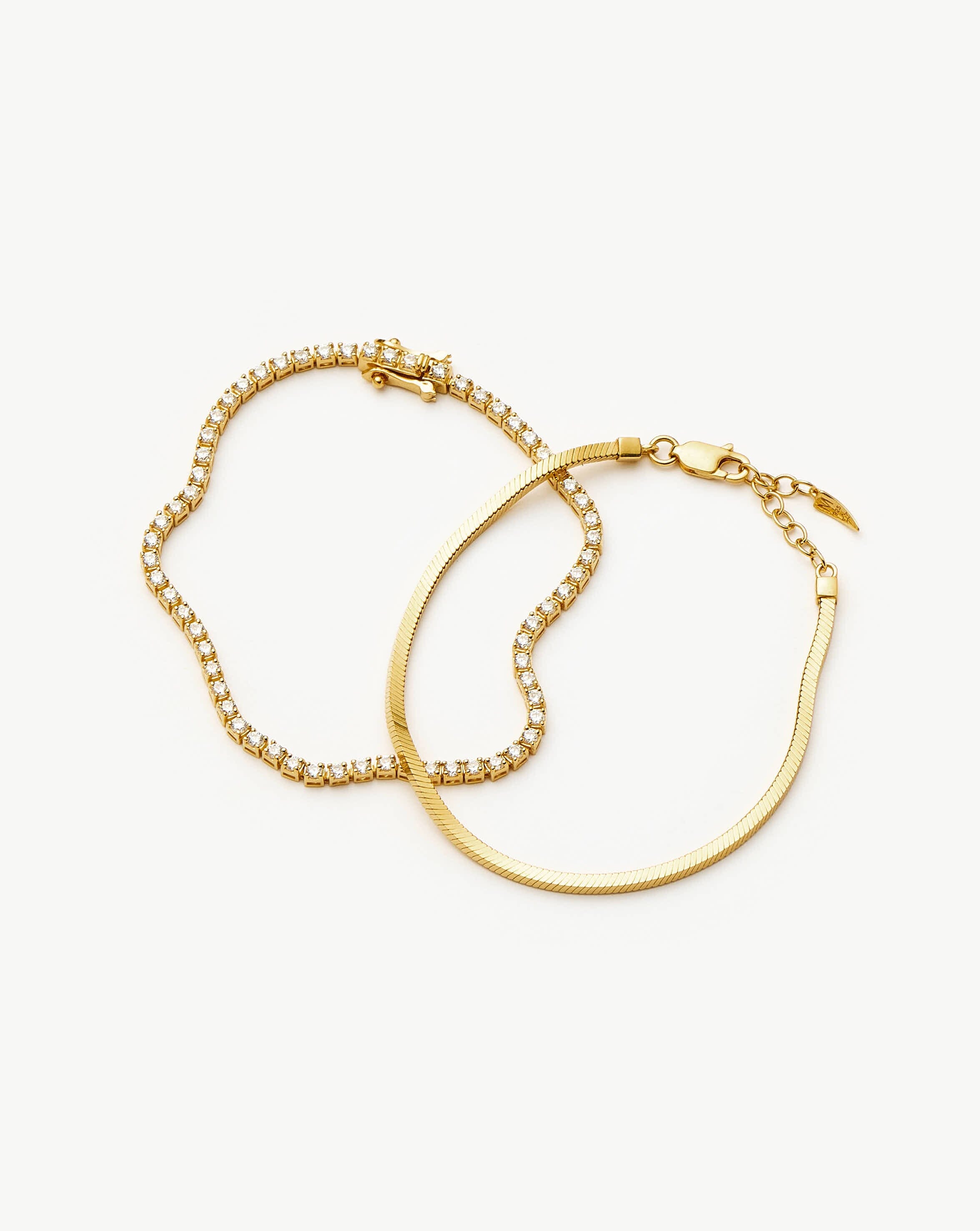 Classic Tennis & Snake Chain Bracelet Set | 18ct Gold Vermeil Layering Sets Missoma 