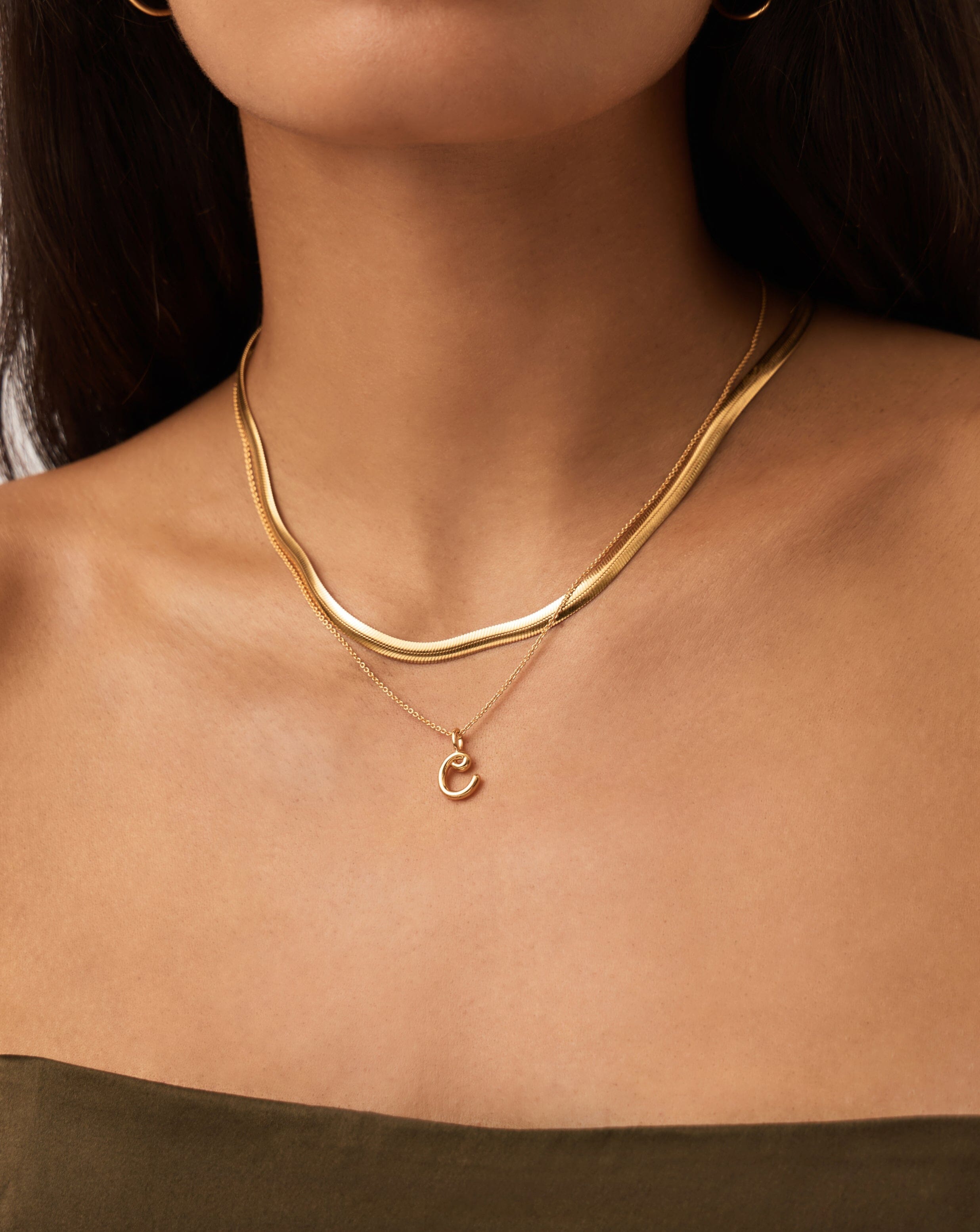 Curly Molten Mini Initial Necklace - C | 18ct Gold Vermeil Necklaces Missoma 