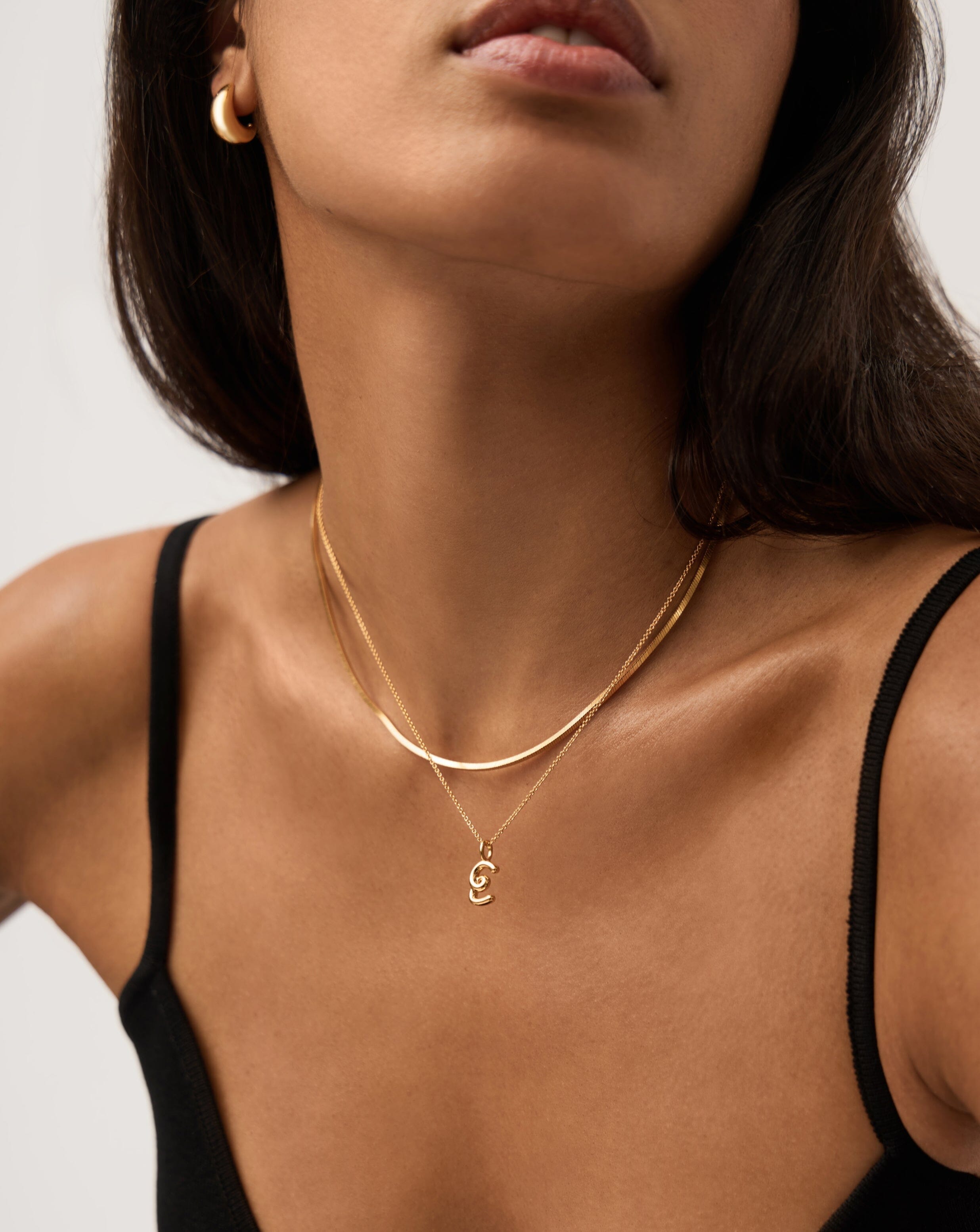 Curly Molten Mini Initial Necklace - E | 18ct Gold Vermeil Necklaces Missoma 