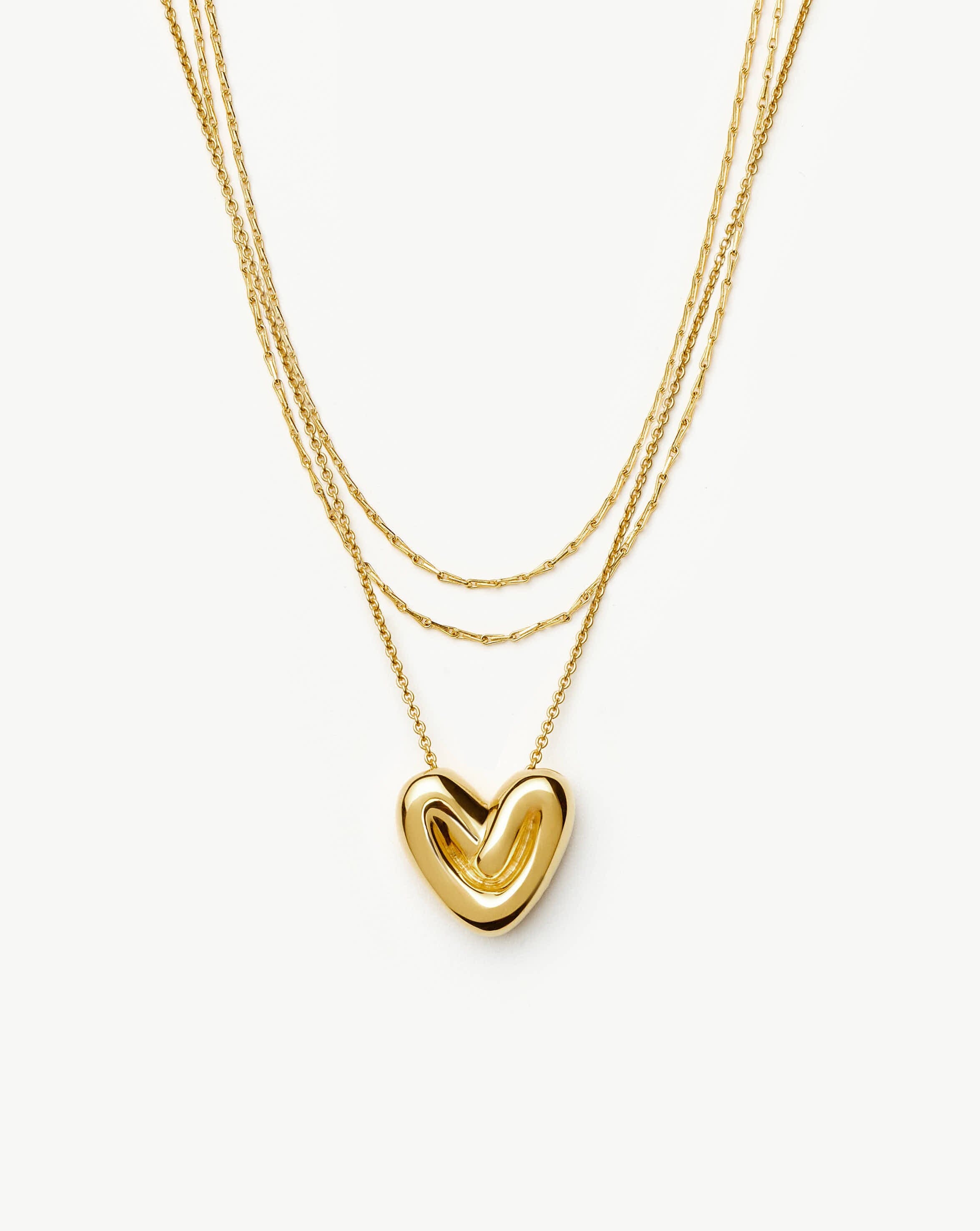 Double Chain & Puffy Heart Necklace Set | 18ct Gold Plated Layering Sets Missoma 