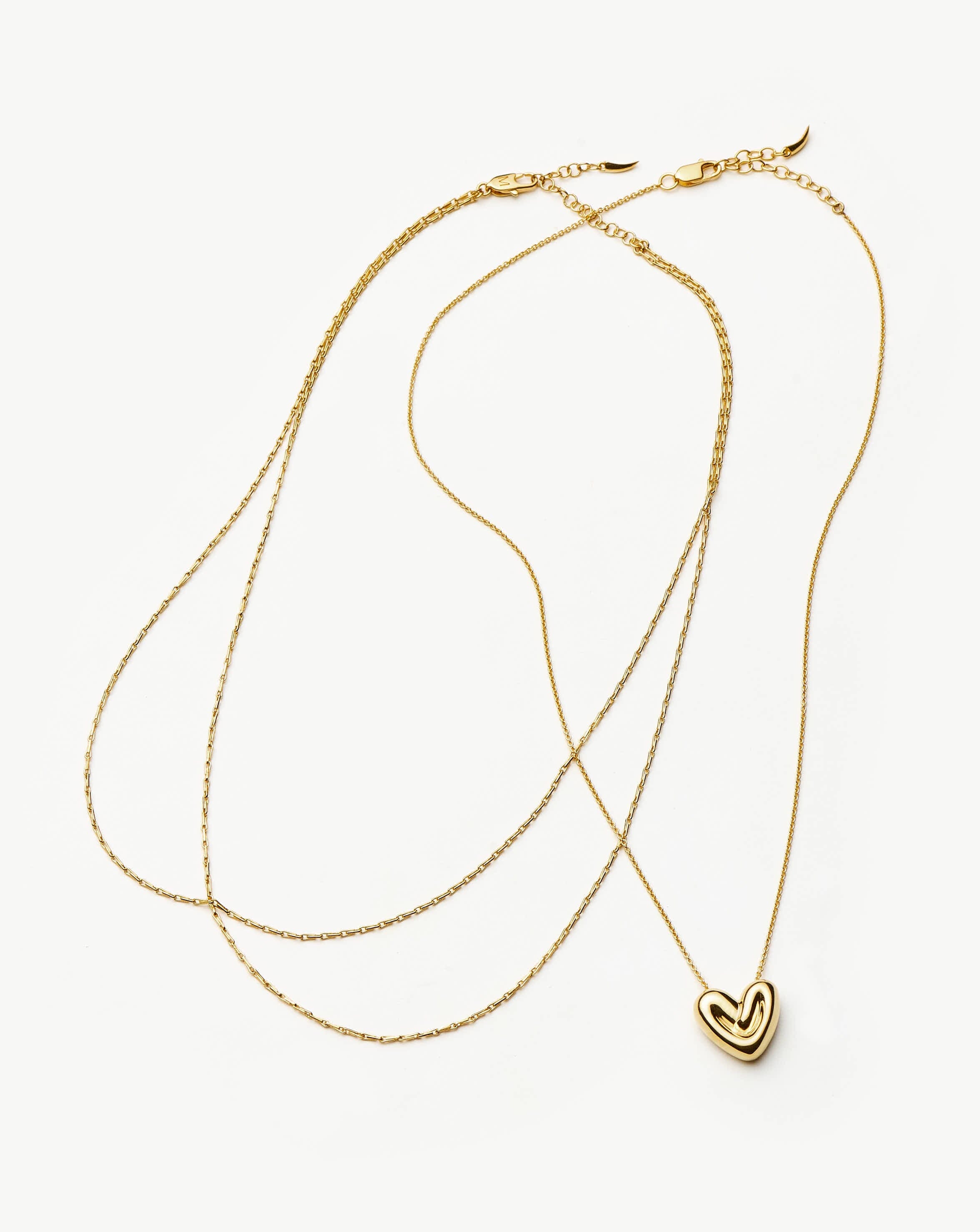 Double Chain & Puffy Heart Necklace Set | 18ct Gold Plated Layering Sets Missoma 