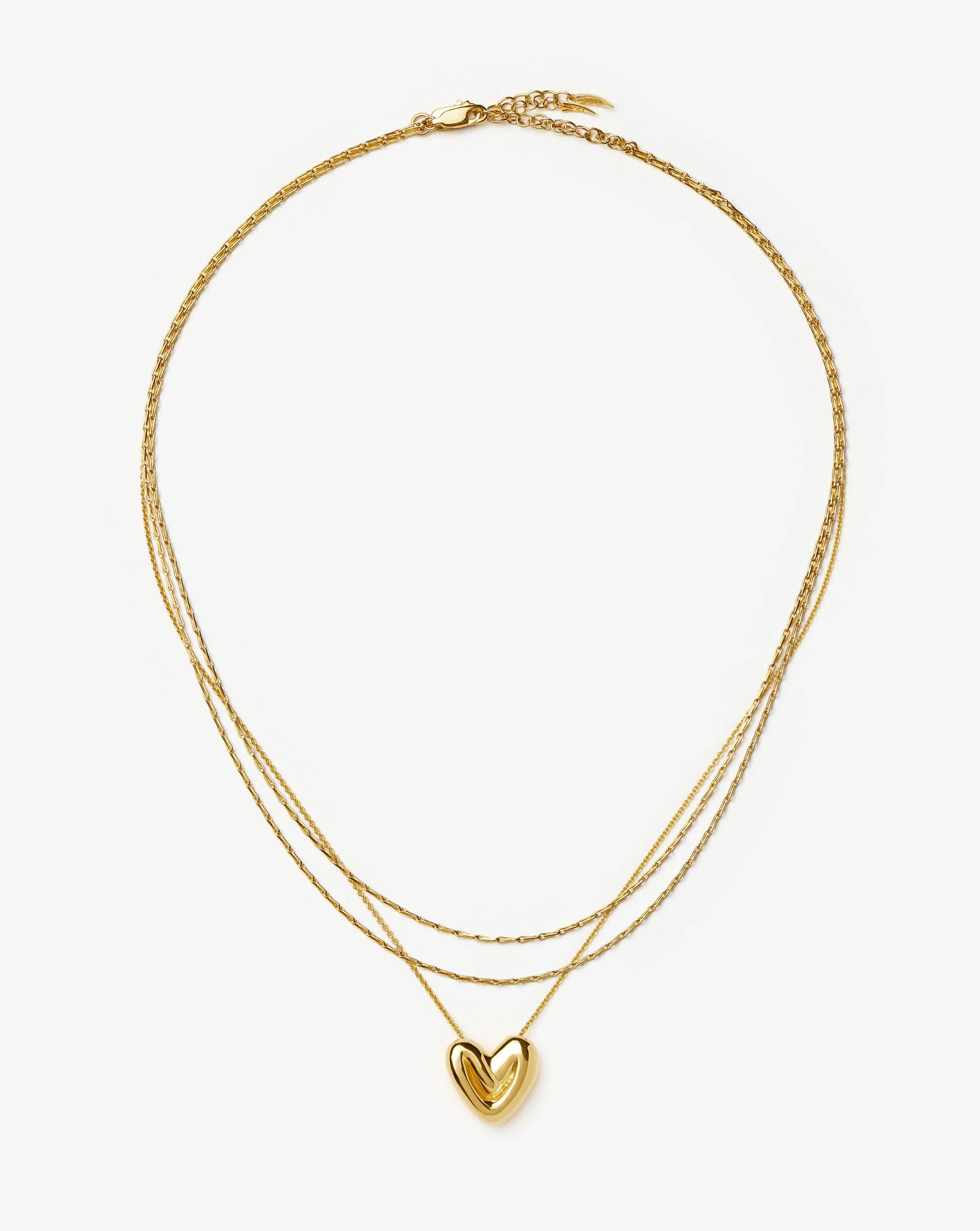 Double Chain & Puffy Heart Necklace Set | 18ct Gold Plated Layering Sets Missoma 