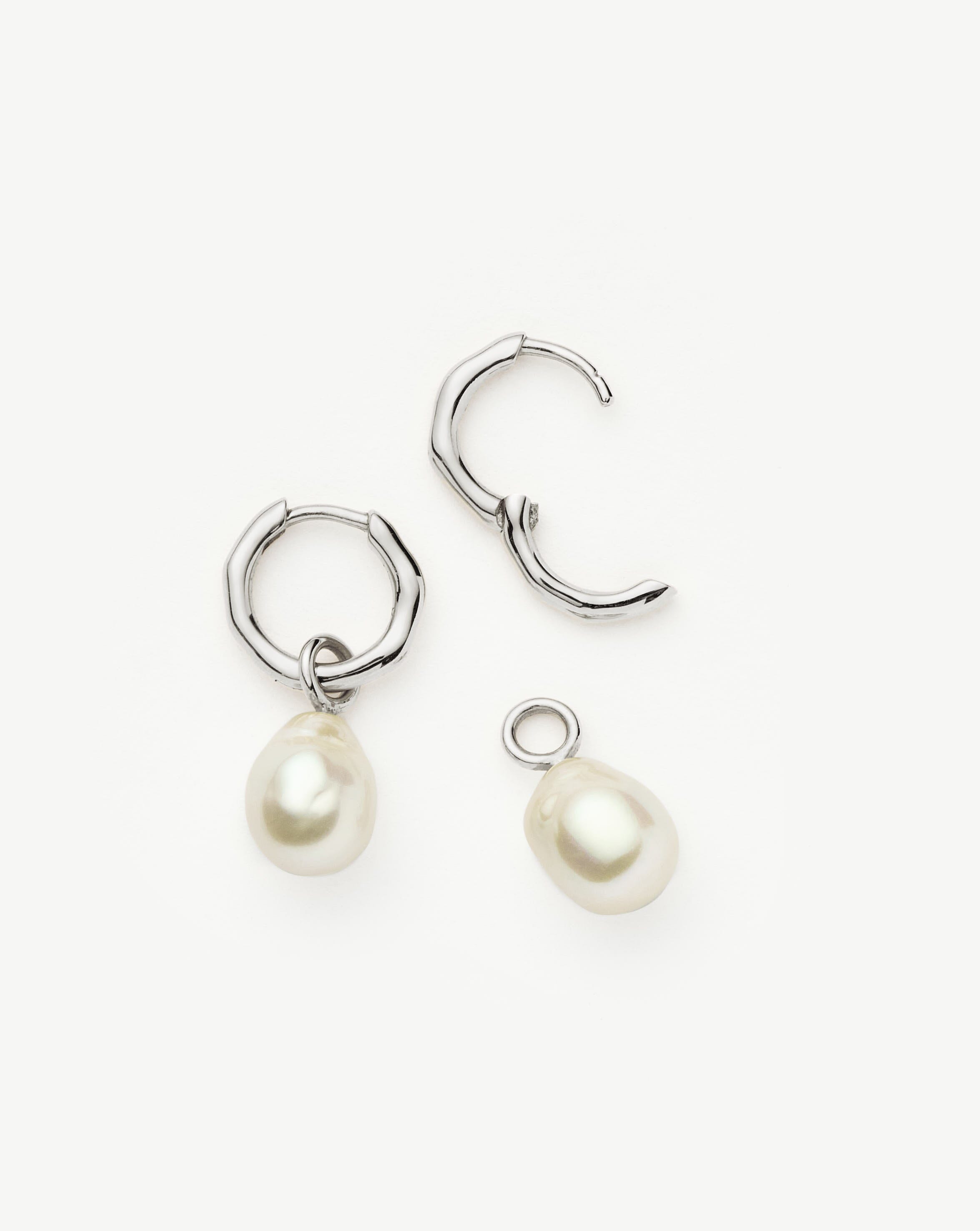 Fine Baroque Pearl Organic Hoop Earrings | 14ct Solid White Gold/Pearl Earrings Missoma 