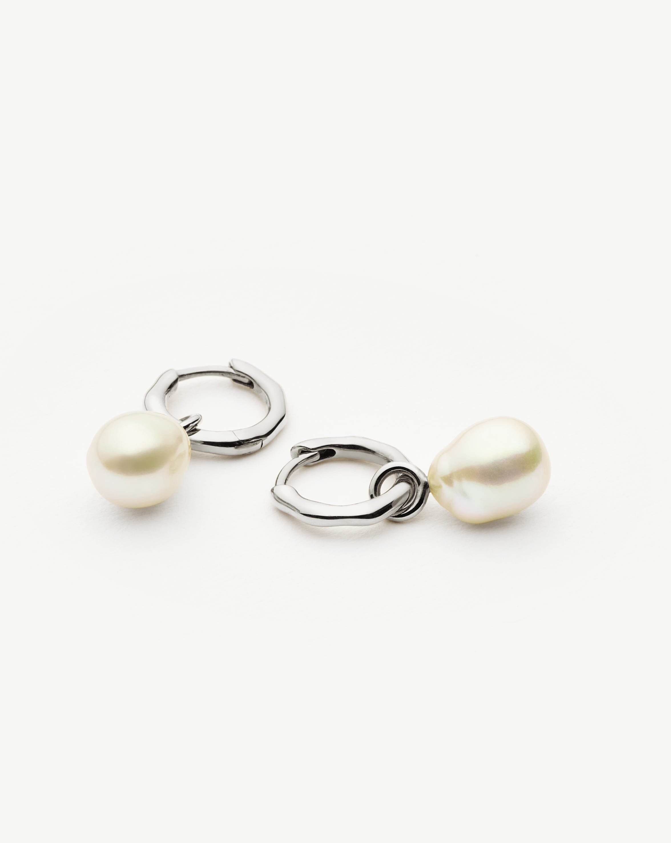 Fine Baroque Pearl Organic Hoop Earrings | 14ct Solid White Gold/Pearl Earrings Missoma 