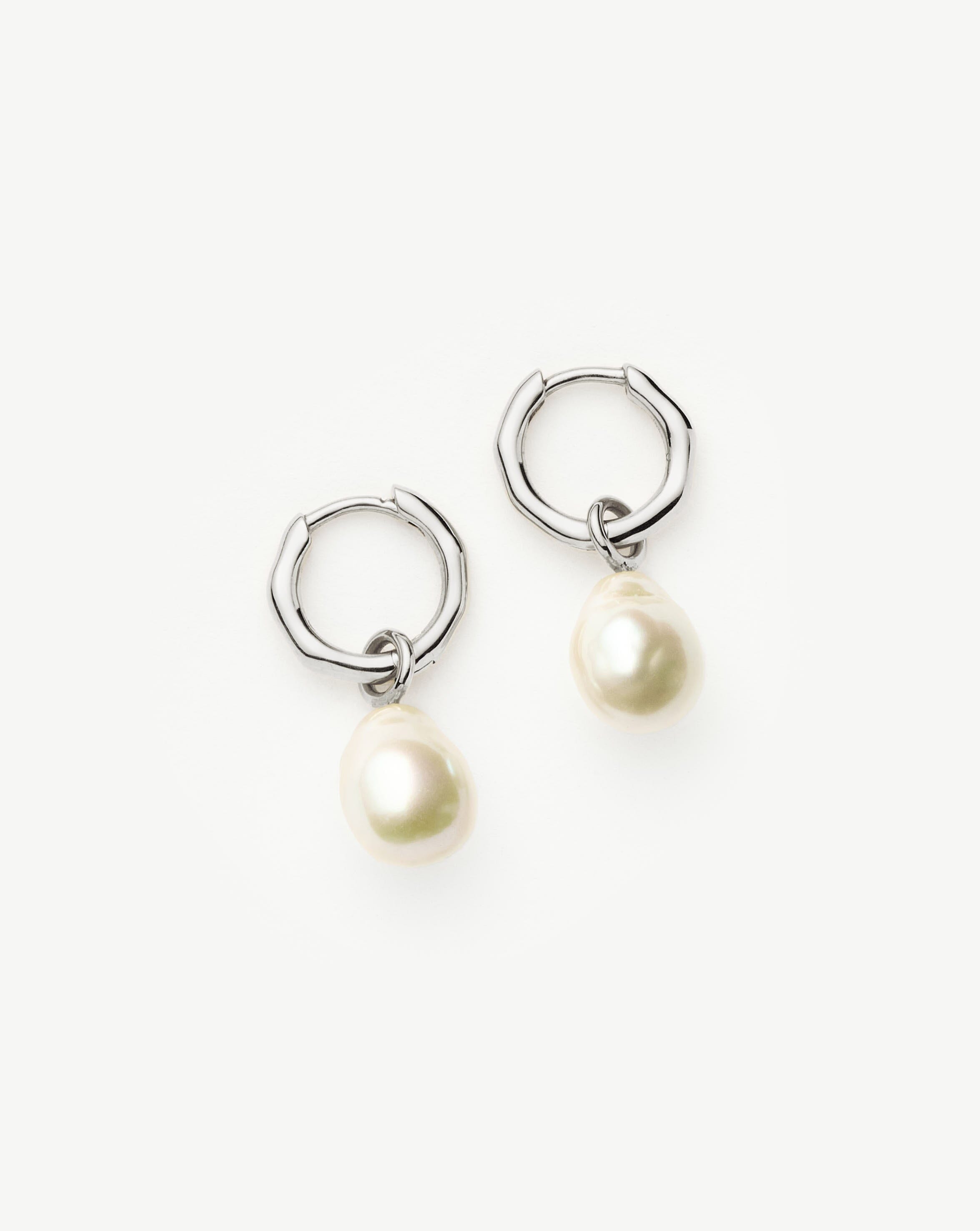 Fine Baroque Pearl Organic Hoop Earrings | 14ct Solid White Gold/Pearl Earrings Missoma 