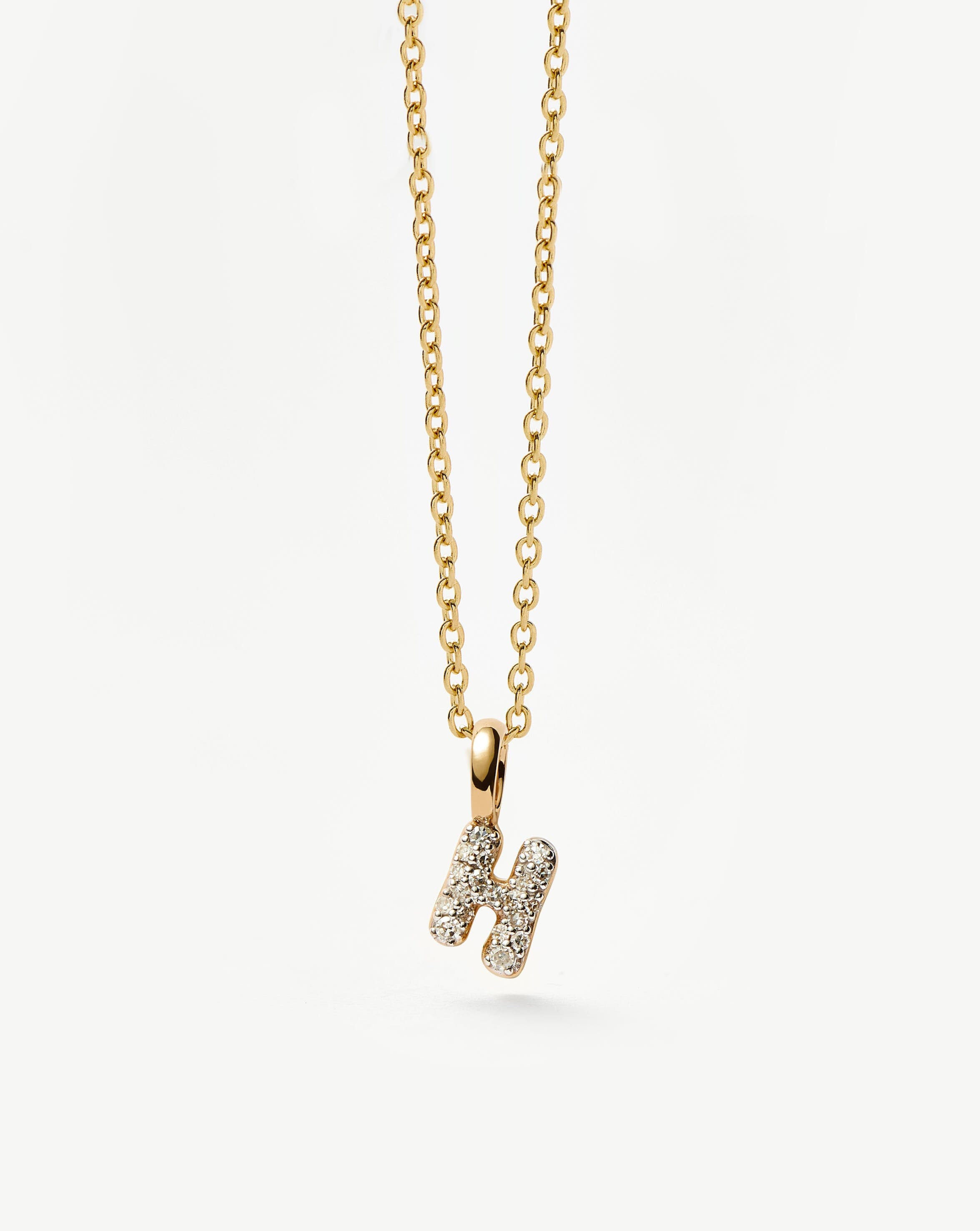 Fine Diamond Initial Mini Pendant Necklace - H | 14ct Solid Yellow Gold Plated/Diamond Necklaces Missoma 