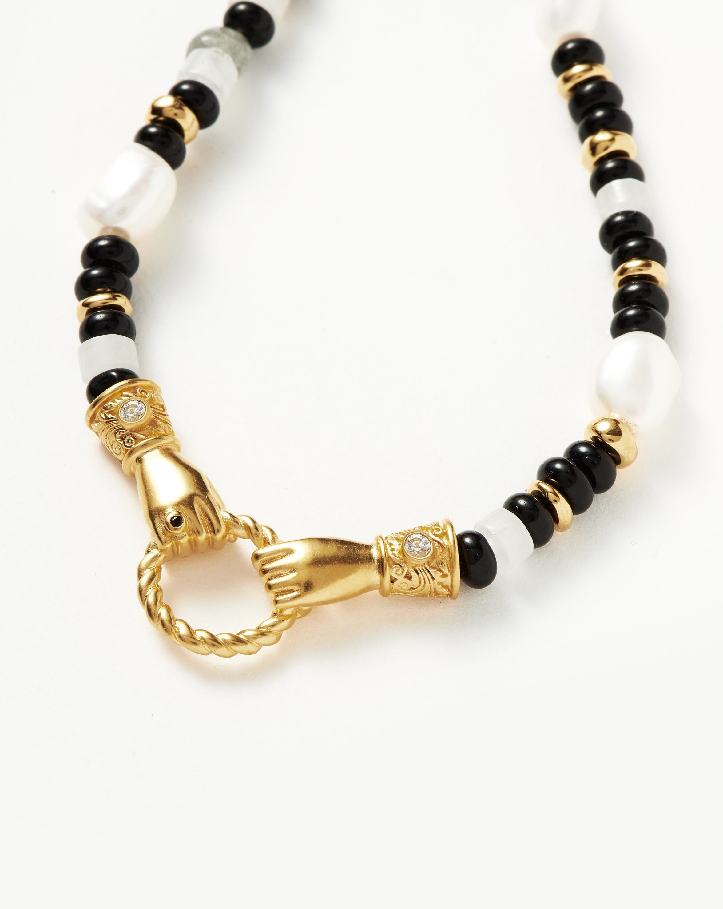 Harris Reed In Good Hands Beaded Gemstone Necklace | 18ct Gold Plated/Black Chalcedony & Pearl Necklaces Missoma 