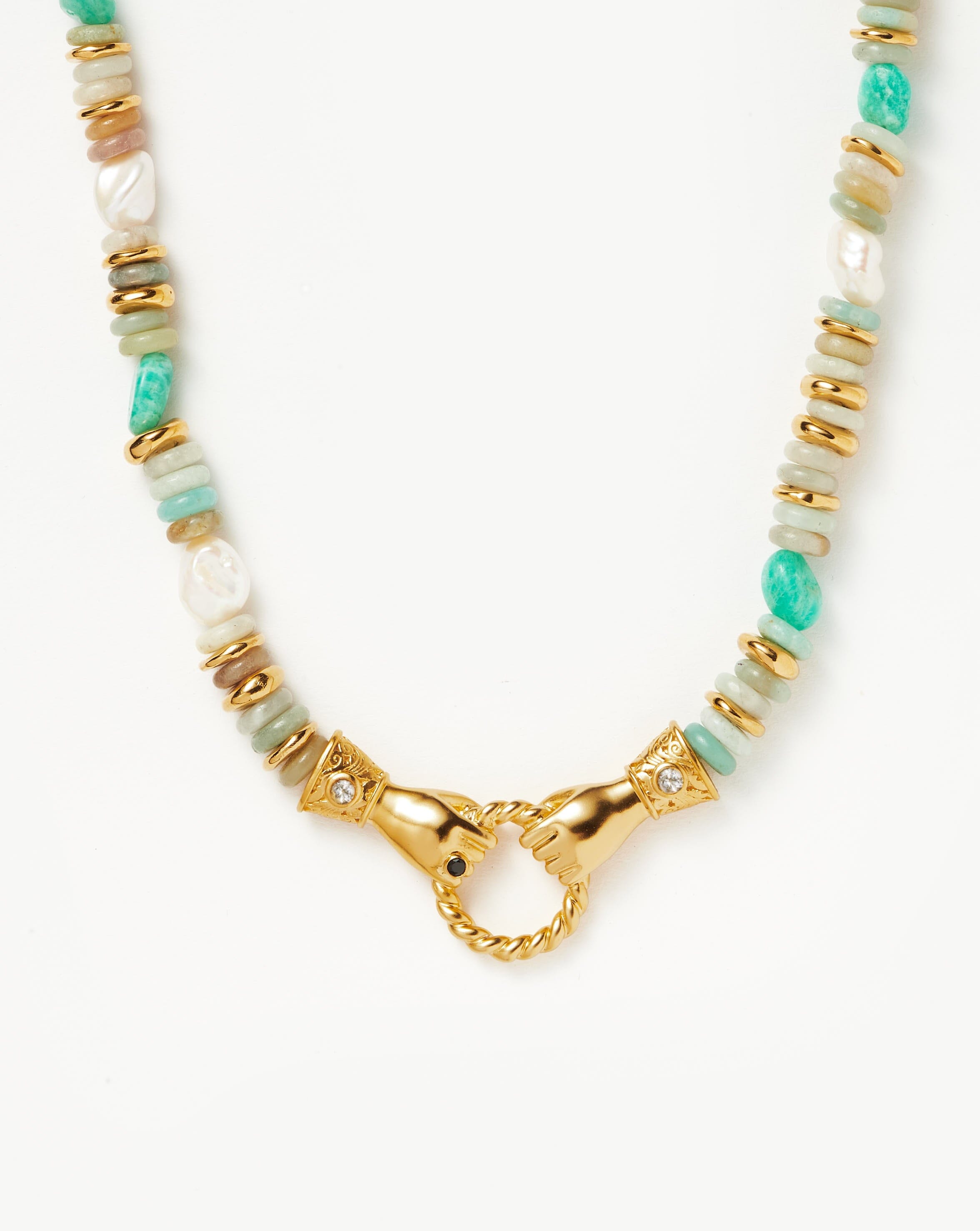 Harris Reed In Good Hands Chunky Beaded Gemstone Necklace | 18ct Gold Plated/Multi Amazonite & Pearl Necklaces Missoma 