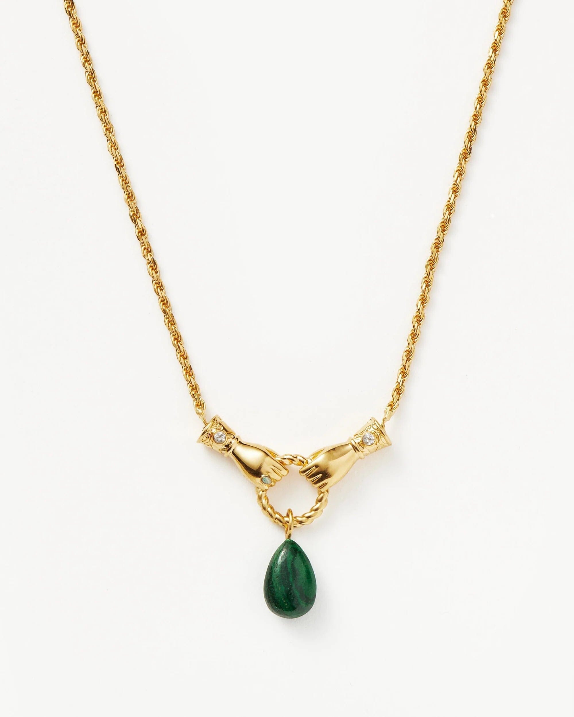 Harris Reed In Good Hands Drop Pendant Necklace | 18ct Gold Plated/Malachite & Pearl Necklaces Missoma 