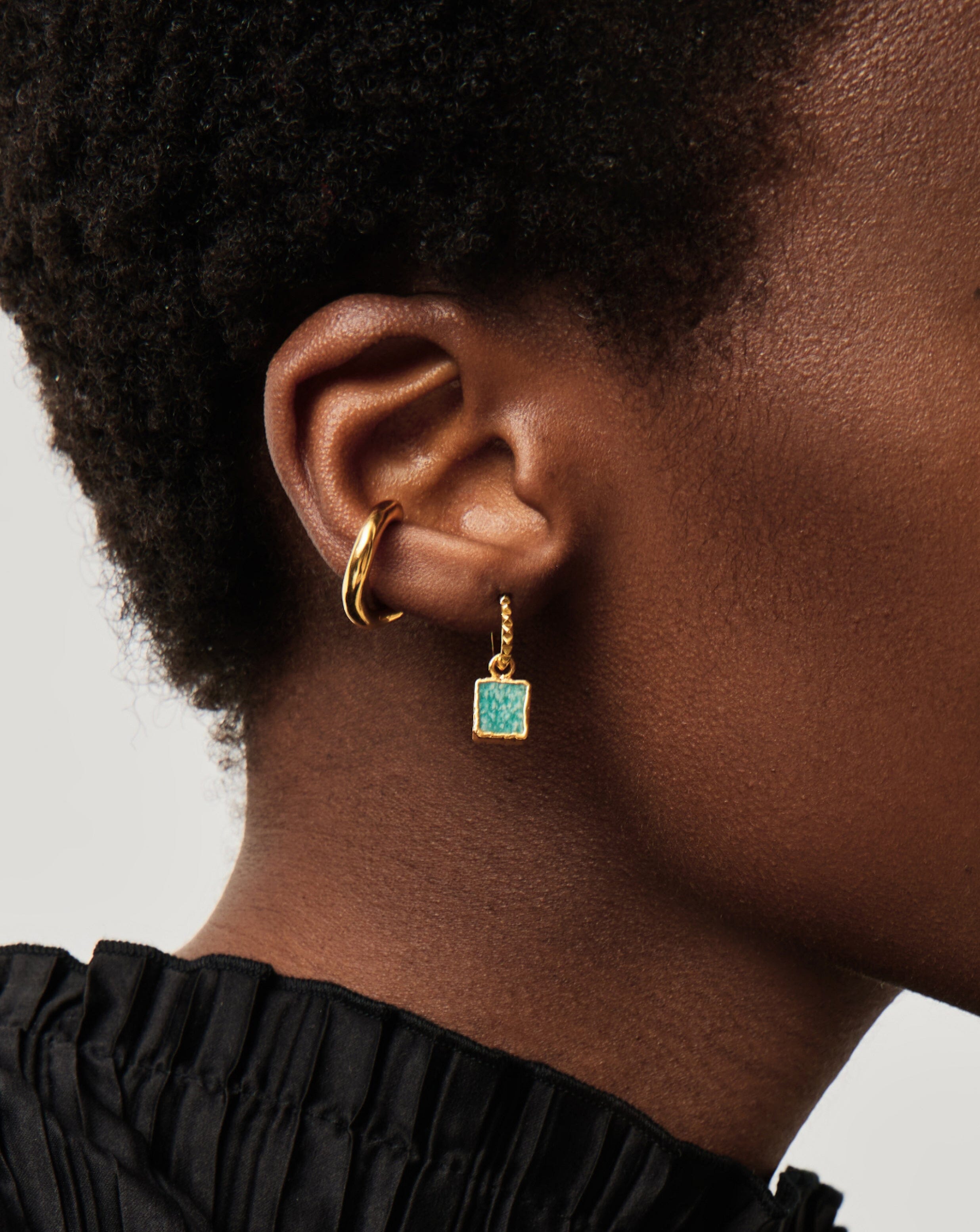 Mini Pyramid Charm Hoop Earrings | 18ct Gold Vermeil/Amazonite Earrings Missoma 