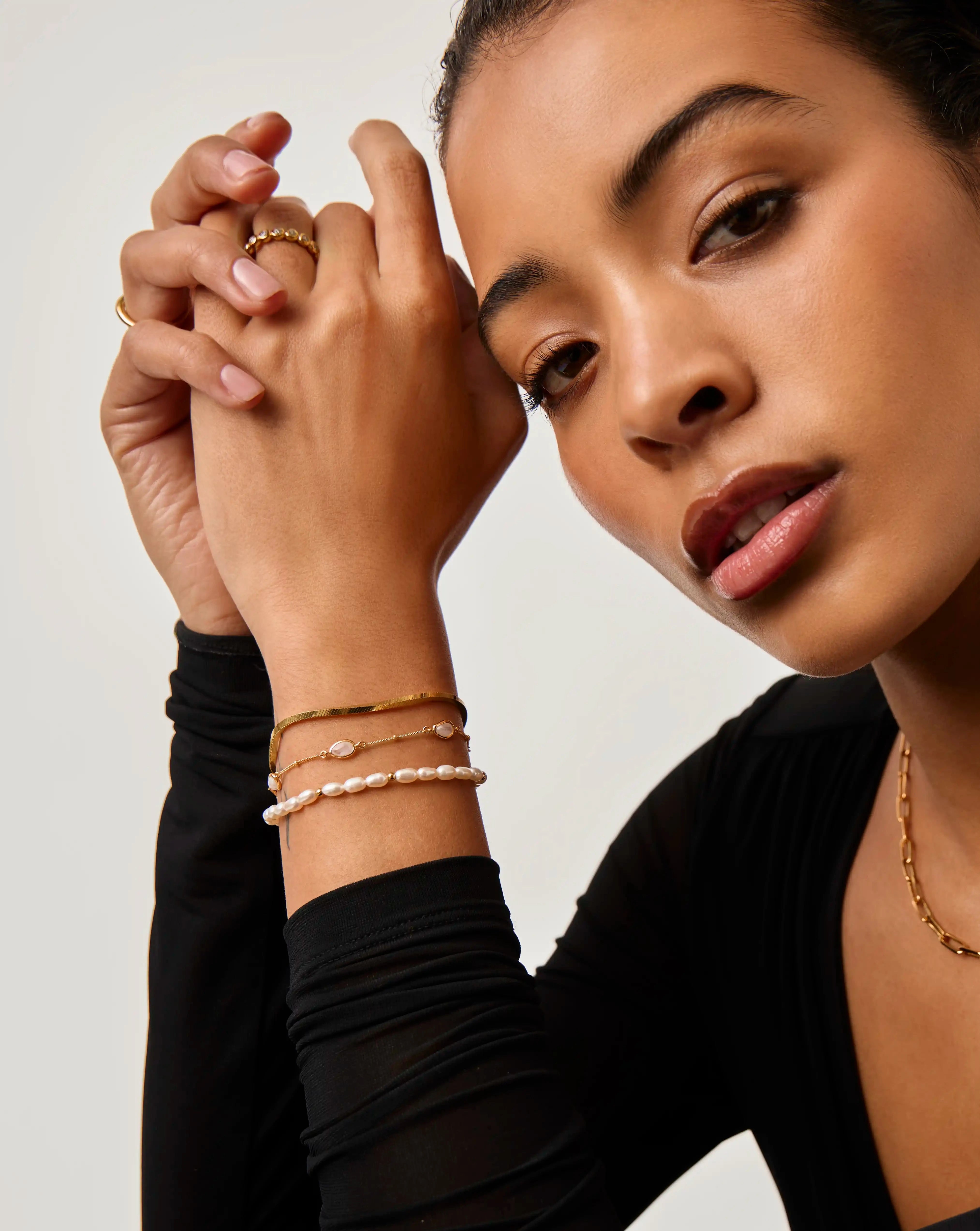 Pearl & Snake Chain Triple Bracelet Set | 18ct Gold Plated Layering Sets Missoma 