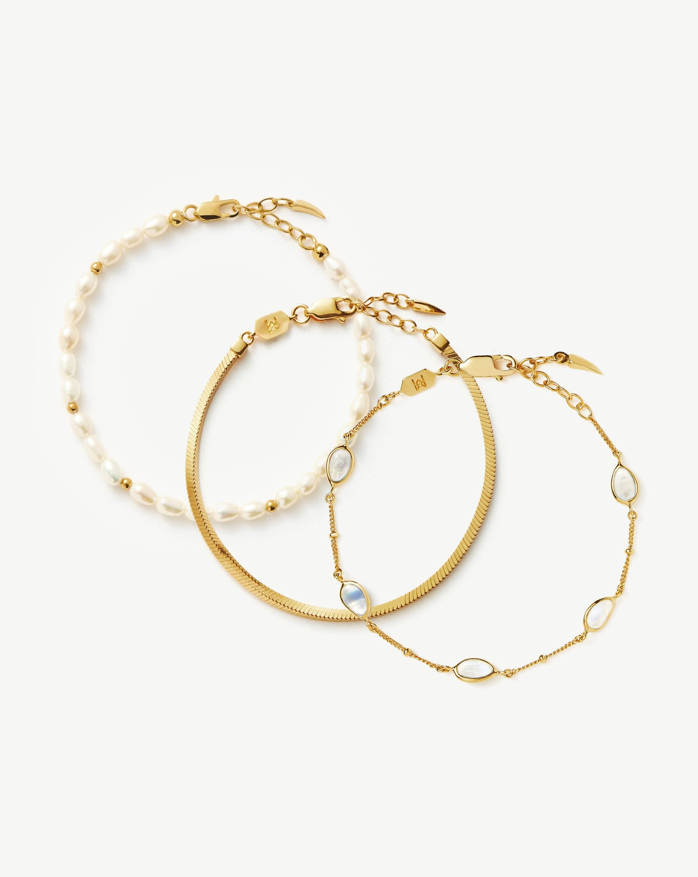 Pearl & Snake Chain Triple Bracelet Set | 18ct Gold Plated Layering Sets Missoma 