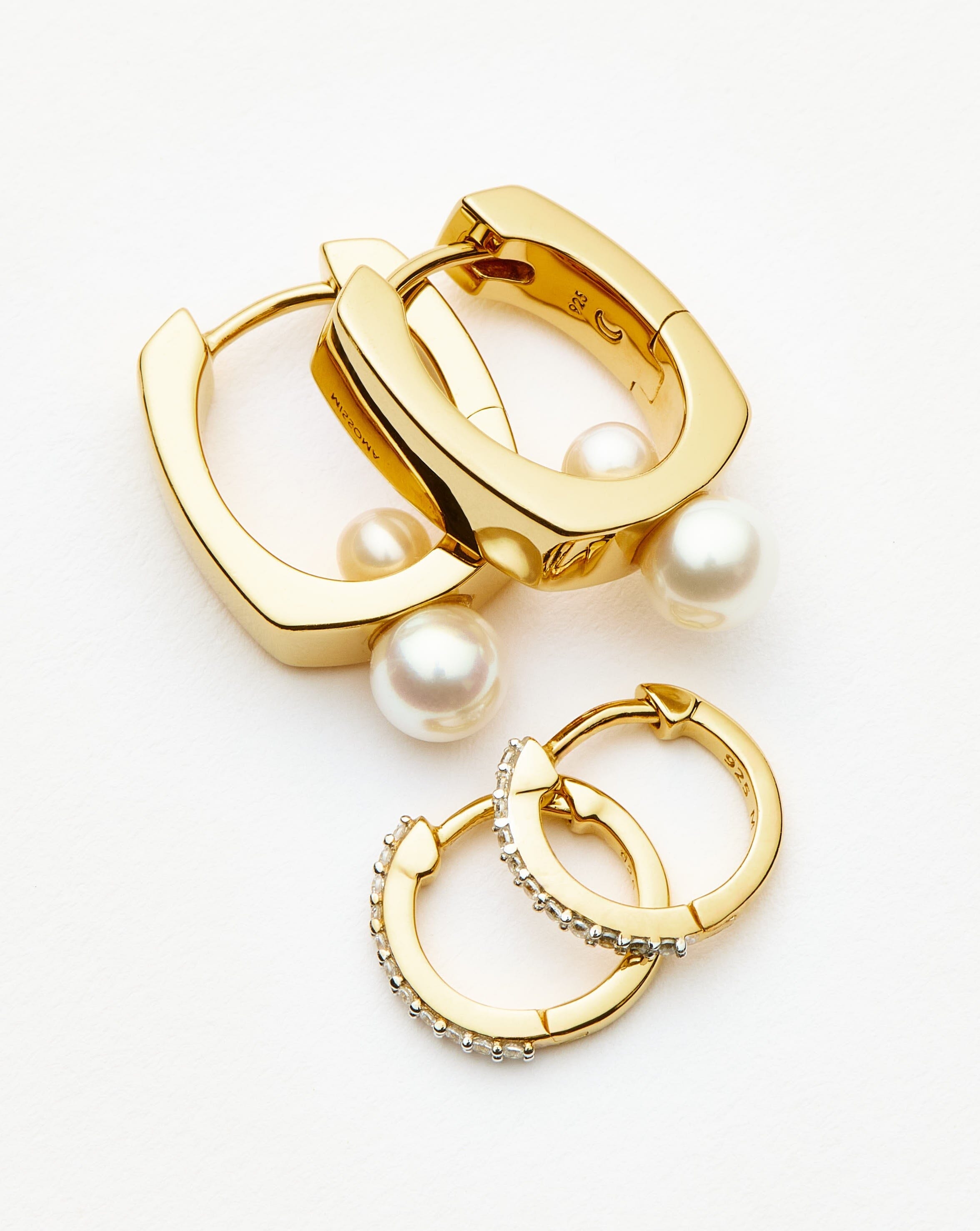 Pearl Square & Pave Small Hoop Earring Set | 18ct Gold Vermeil Cubic Zirconica Pearl Earrings Missoma 