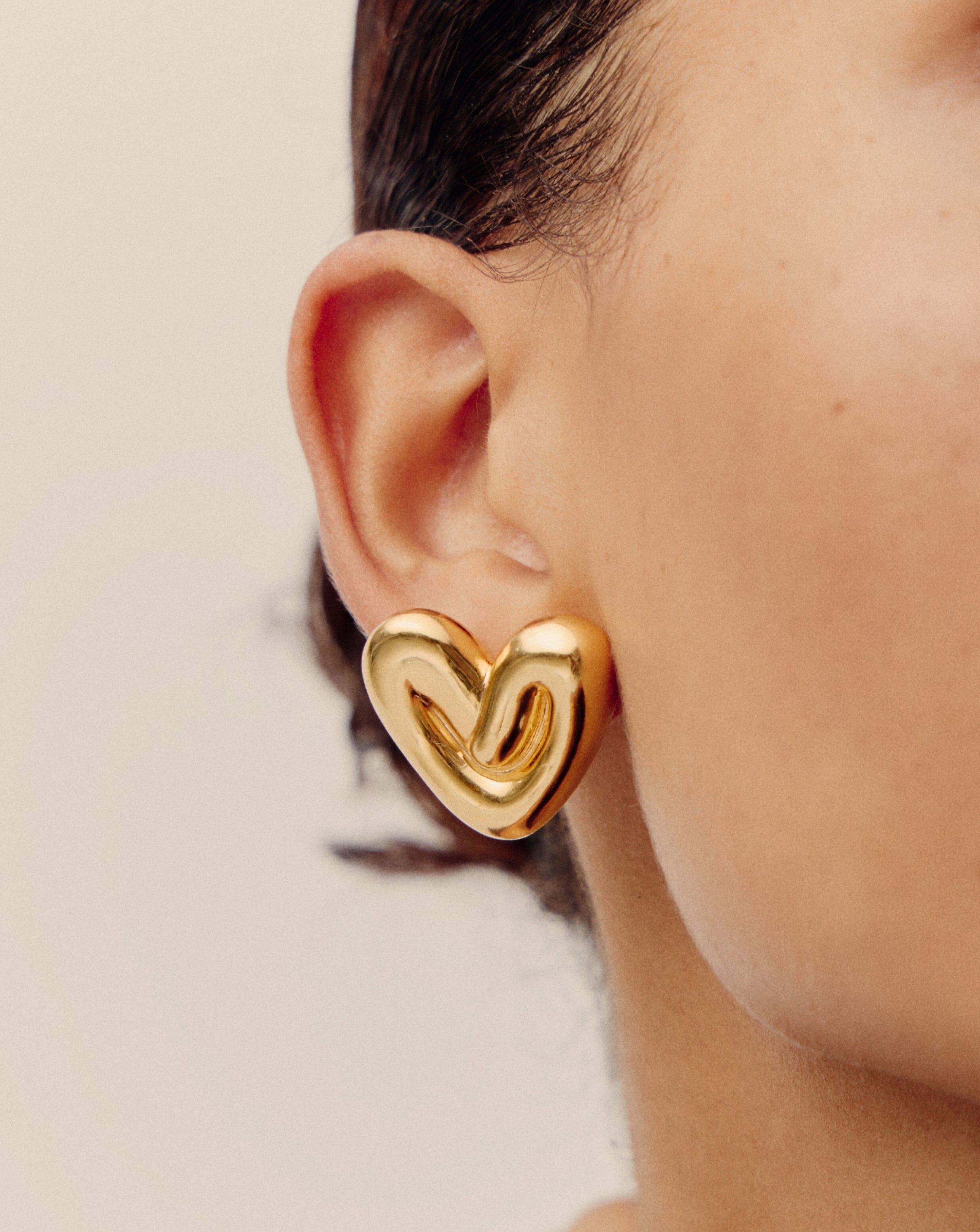 Puffy Heart Oversized Stud Earrings | 18ct Gold Plated Earrings Missoma 