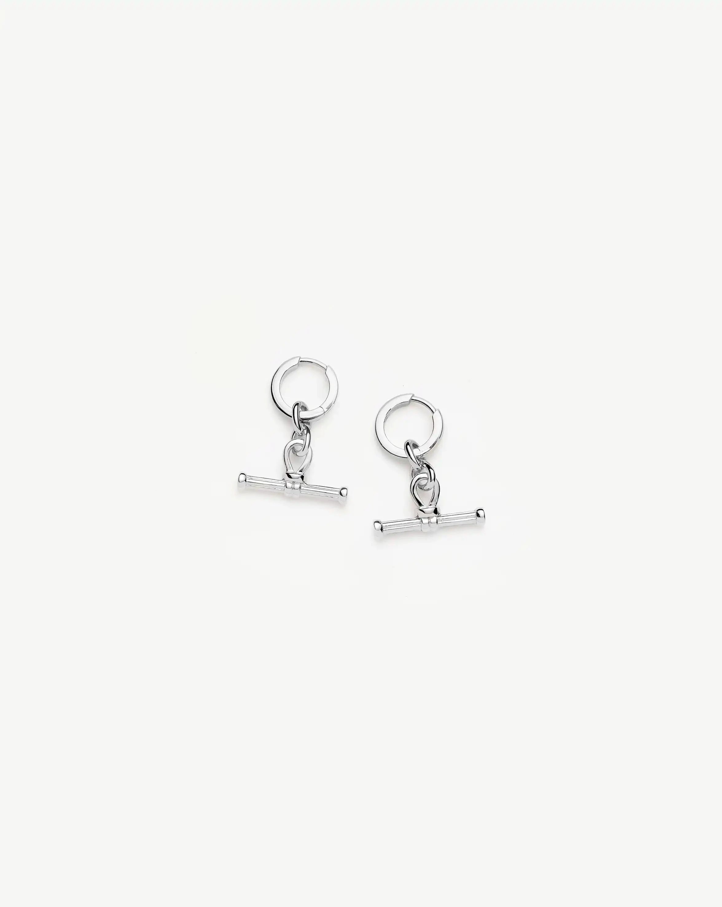 Ridge T-Bar Drop Huggies | Silver Plated Earrings Missoma 