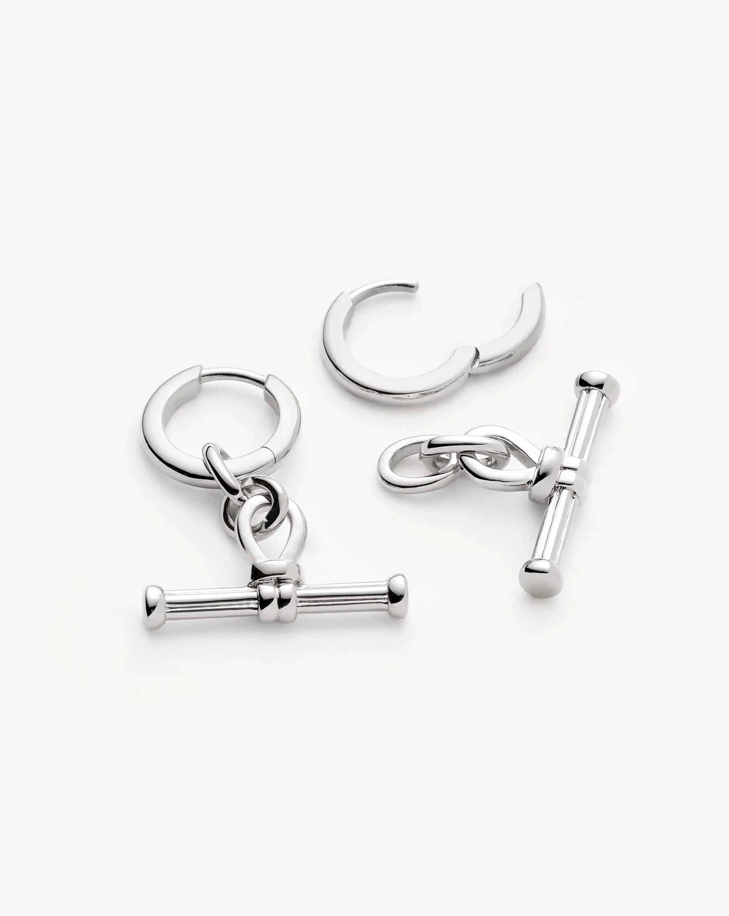 Ridge T-Bar Drop Huggies | Silver Plated Earrings Missoma 