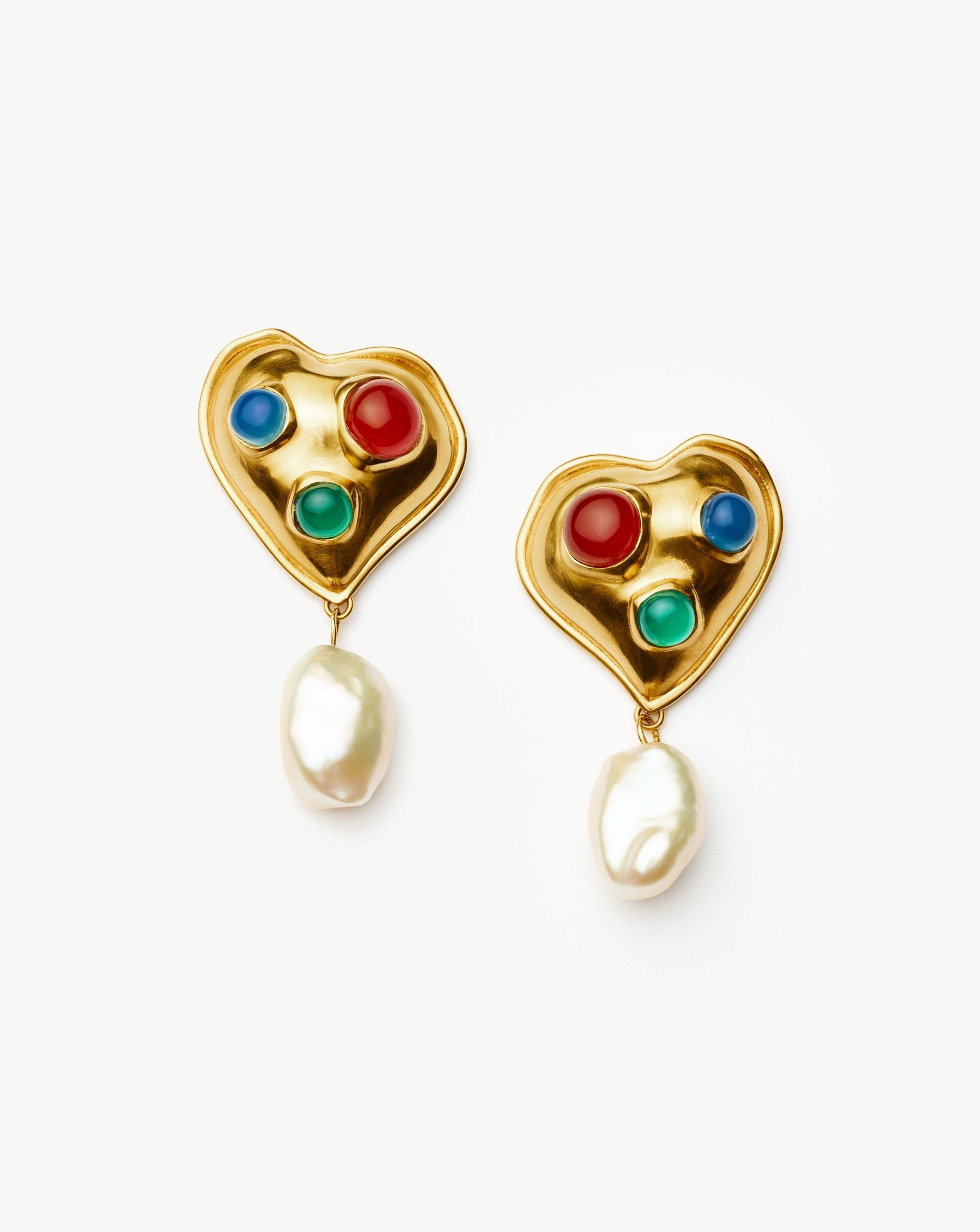 Rouje Ella Heart Pearl Drop Stud Earrings | 18ct Gold Plated Missoma 