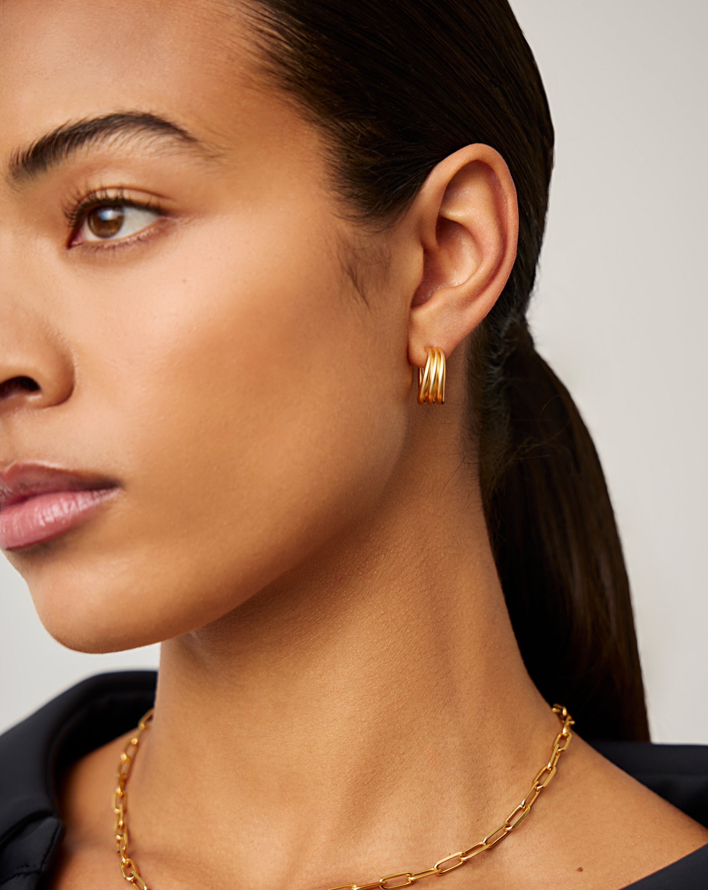 Savi Triple Ridge Hoop Earrings | 18ct Gold Vermeil Earrings Missoma 