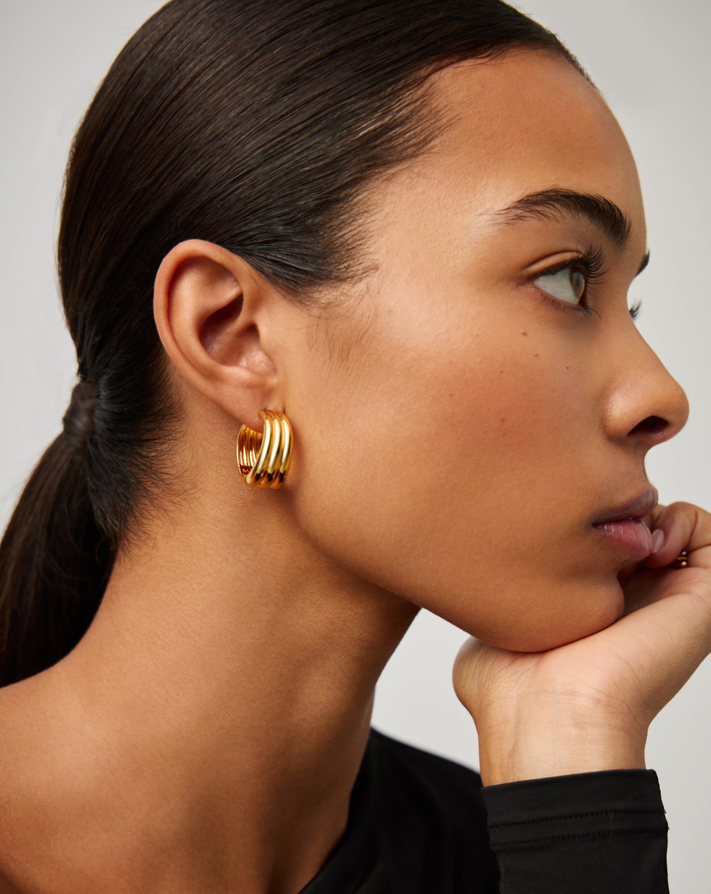 Savi Triple Ridge Large Hoop Earrings | 18ct Gold Plated Earrings Missoma 