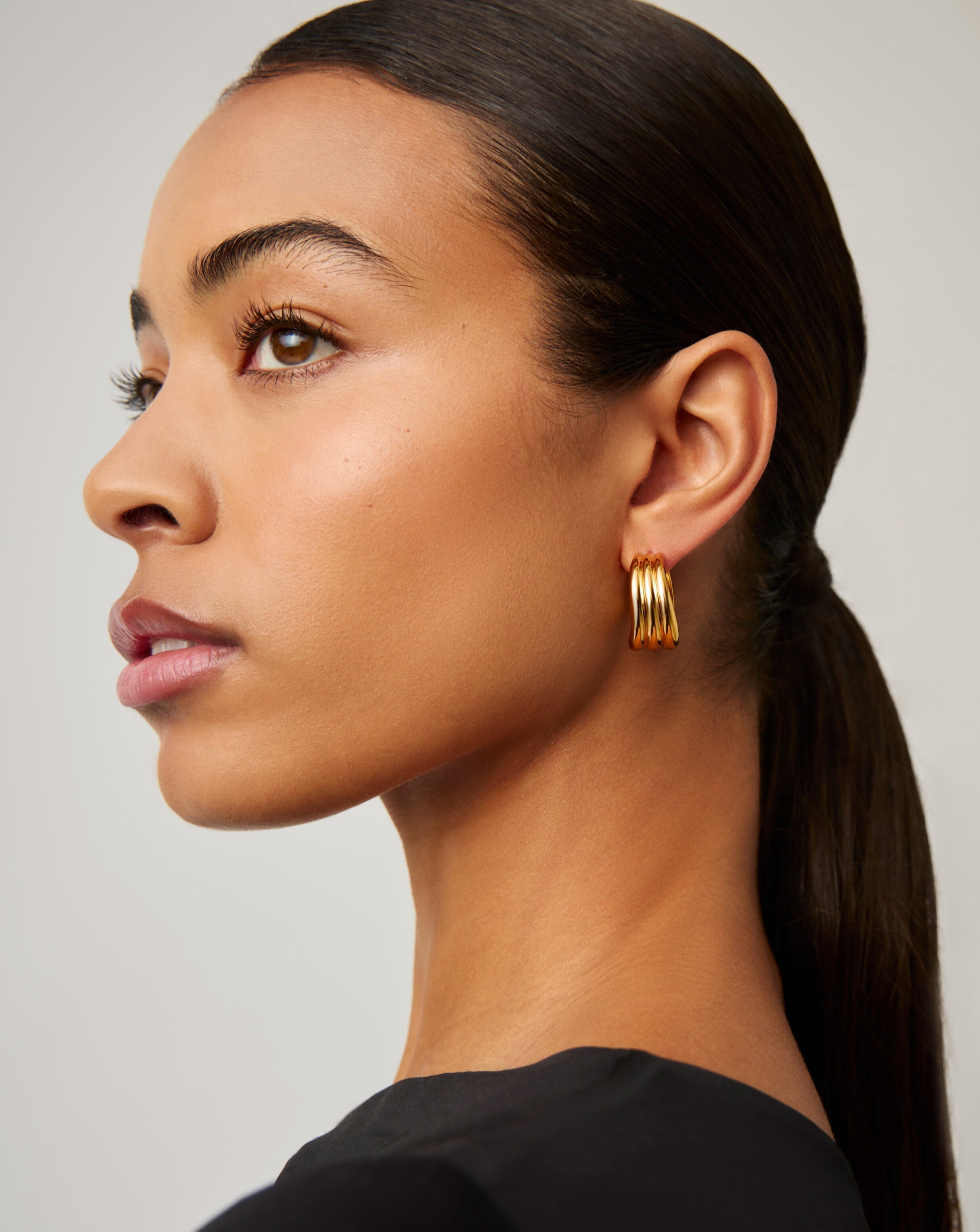 Savi Triple Ridge Large Hoop Earrings | 18ct Gold Plated Earrings Missoma 