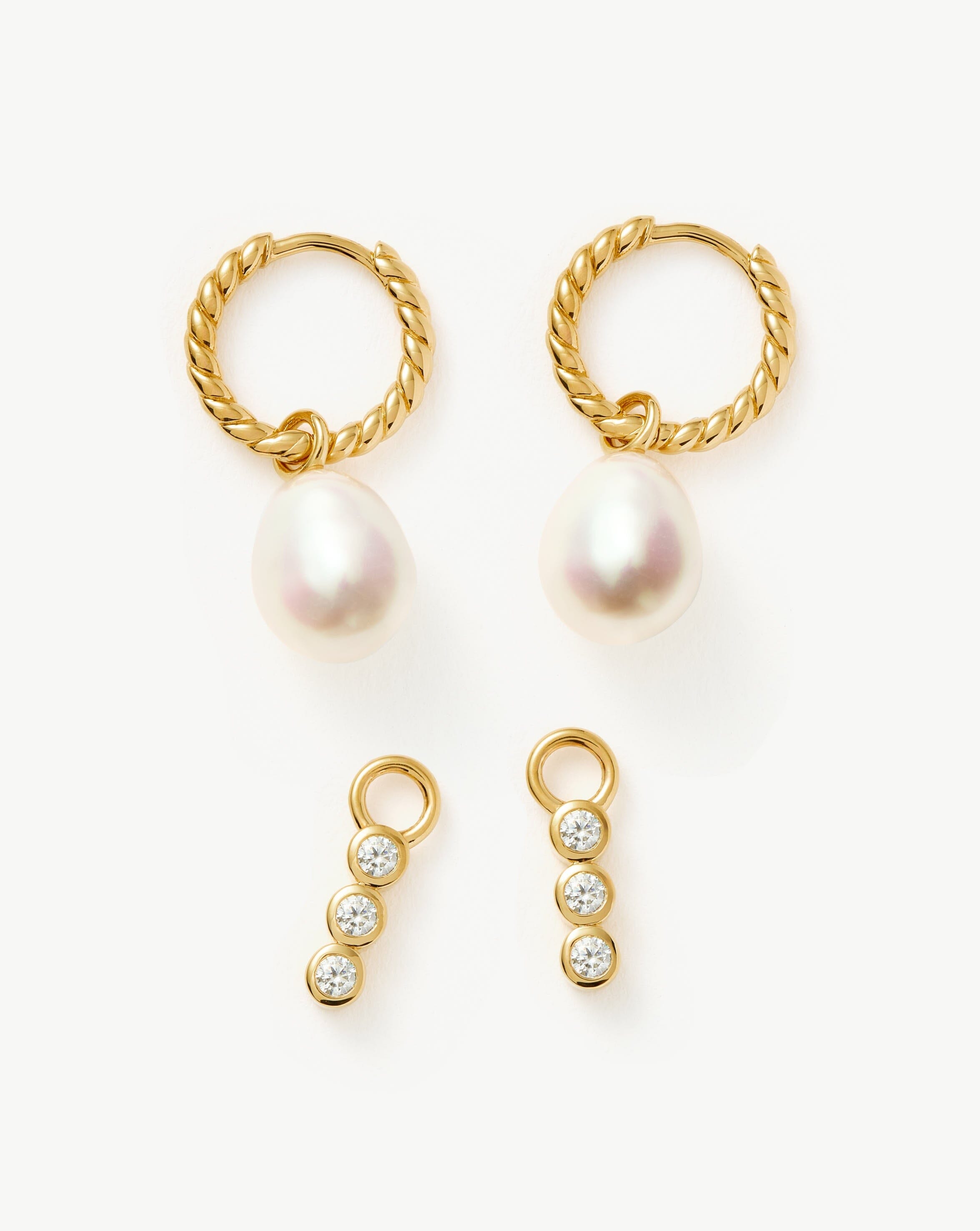 Twisted Pearl & Drop Hoop Earring Set | 18ct Gold Plated Vermeil/Pearl ...