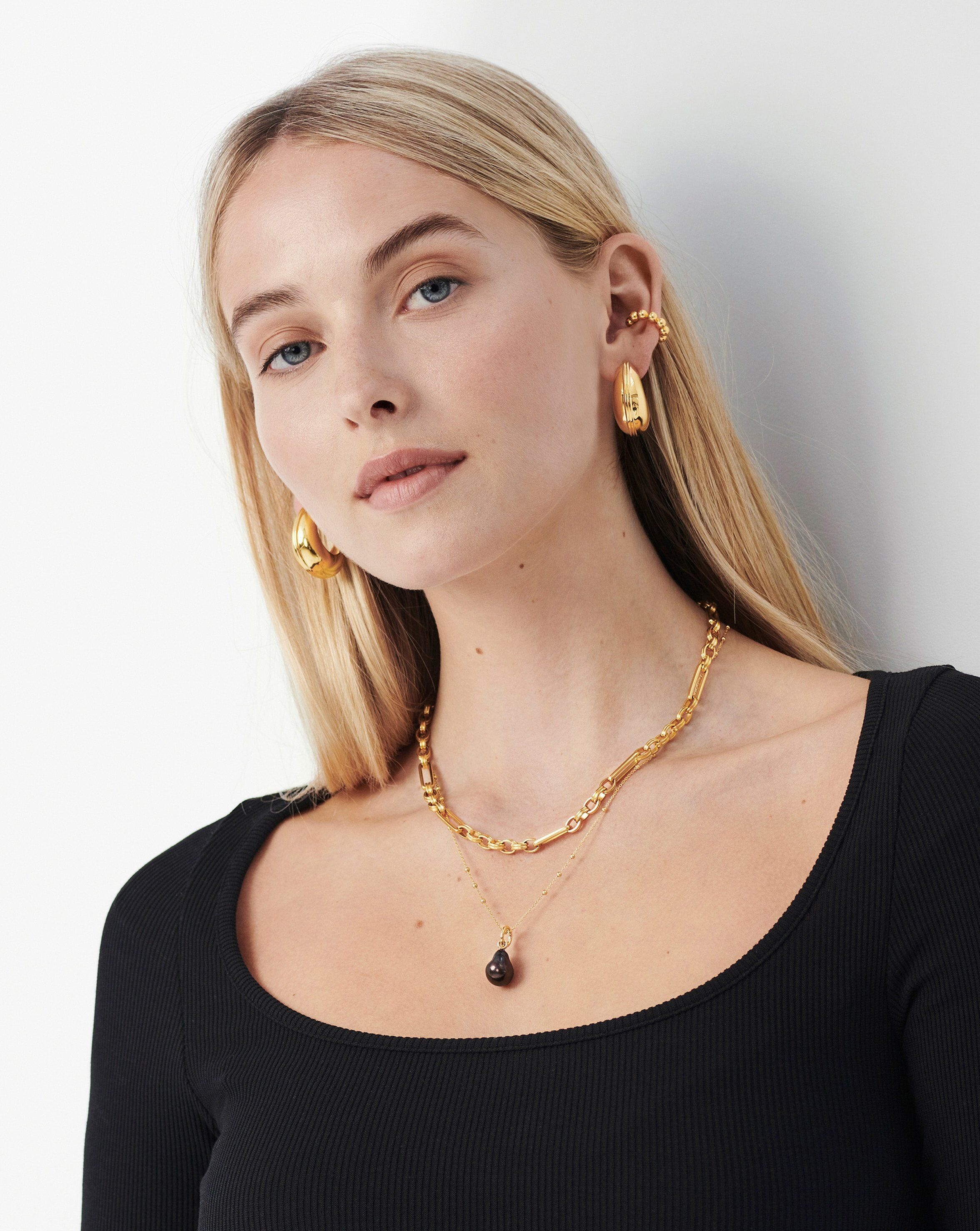 Baroque Pearl Chain Necklace | 18ct Gold Plated Vermeil/Grey Pearl Necklaces Missoma 