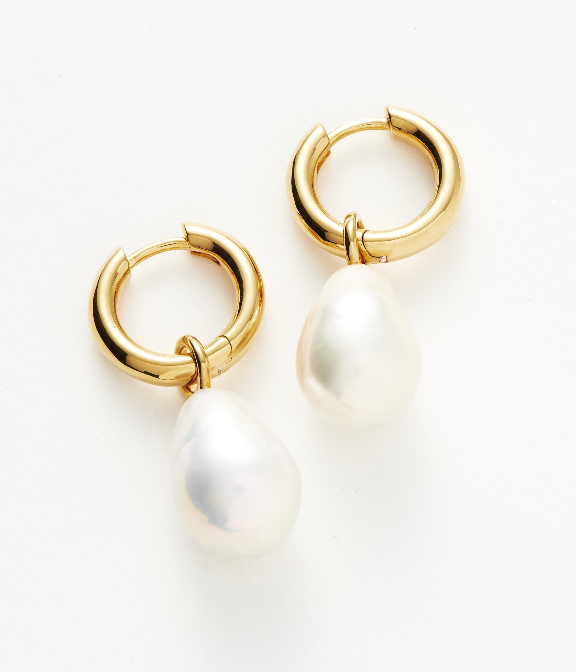 Baroque Pearl Drop Tunnel Mini Hoop Earrings | 18ct Gold Plated  Vermeil/Pearl