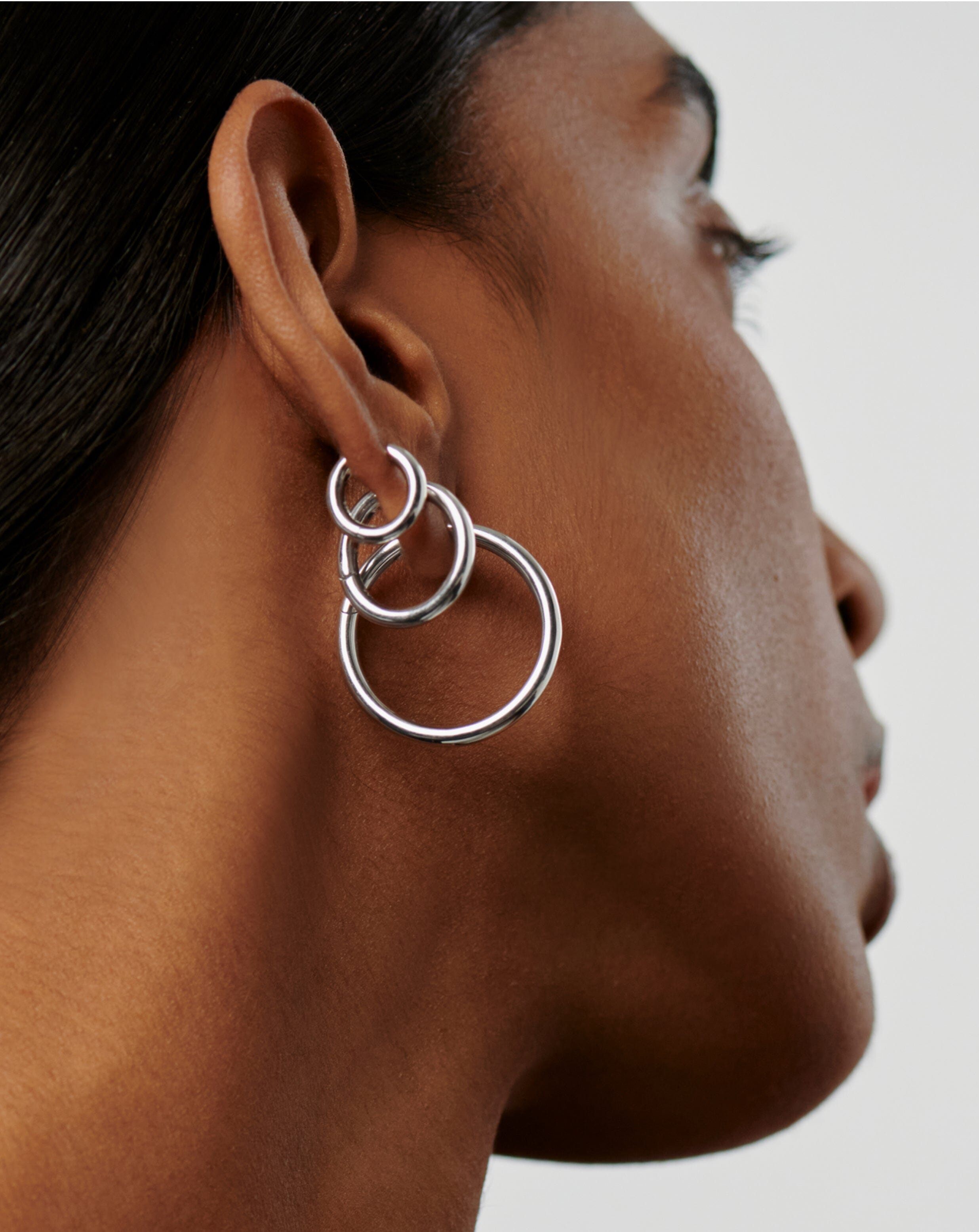 Classic Tunnel Medium Hoop Earrings Silver Plated