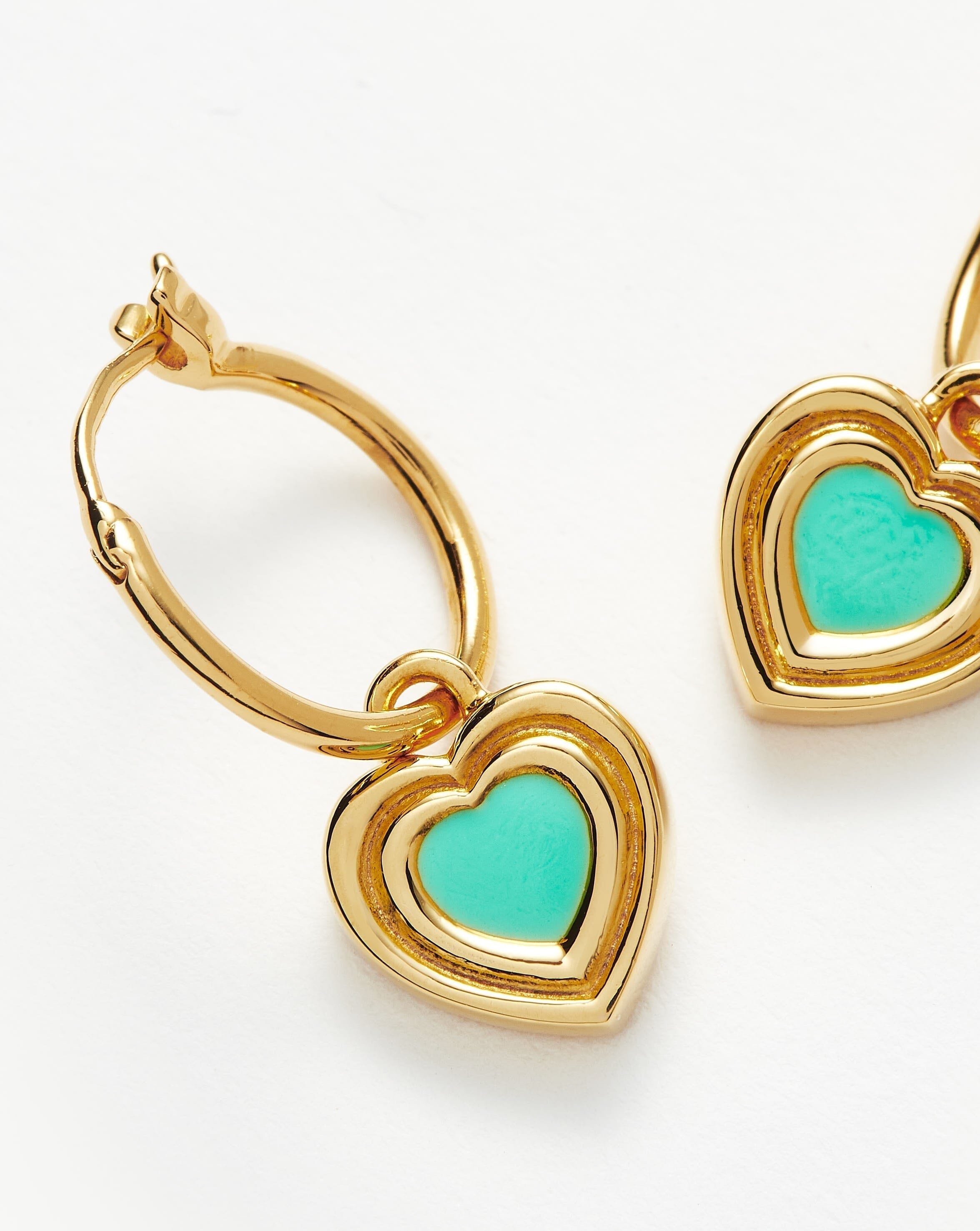 Good Vibes Enamel Heart Mini Charm Hoop Earrings | 18ct Gold Plated Vermeil/Aqua Earrings Missoma 