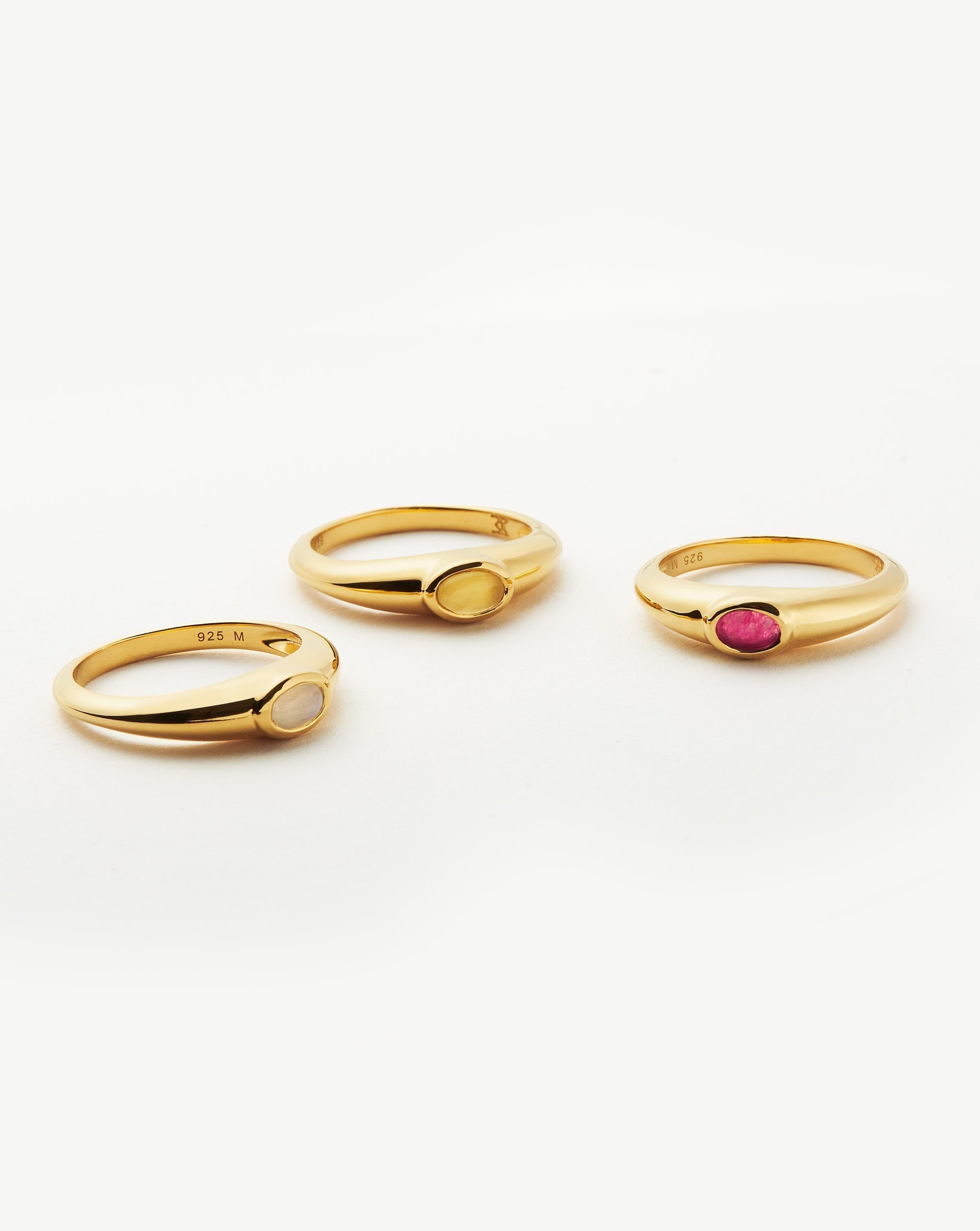 Good Vibes Gemstone Stacking Ring | 18ct Gold Plated Vermeil/Pink Quartz Rings Missoma 