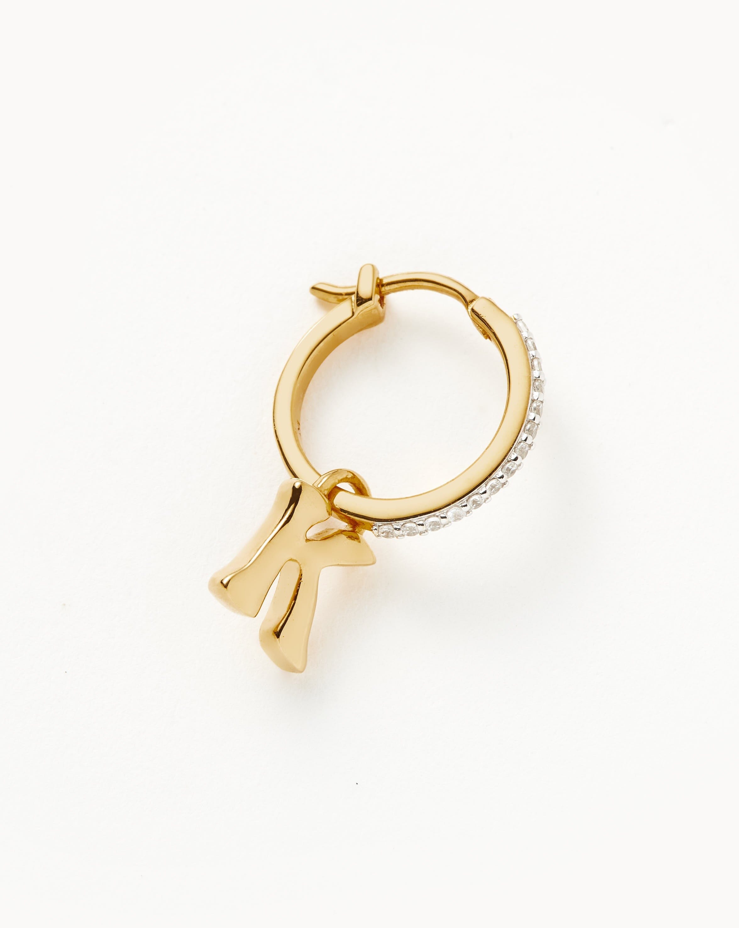 Initial Single Charm Hoop Earring - Initial K | 18ct Gold Plated Vermeil Earrings Missoma 