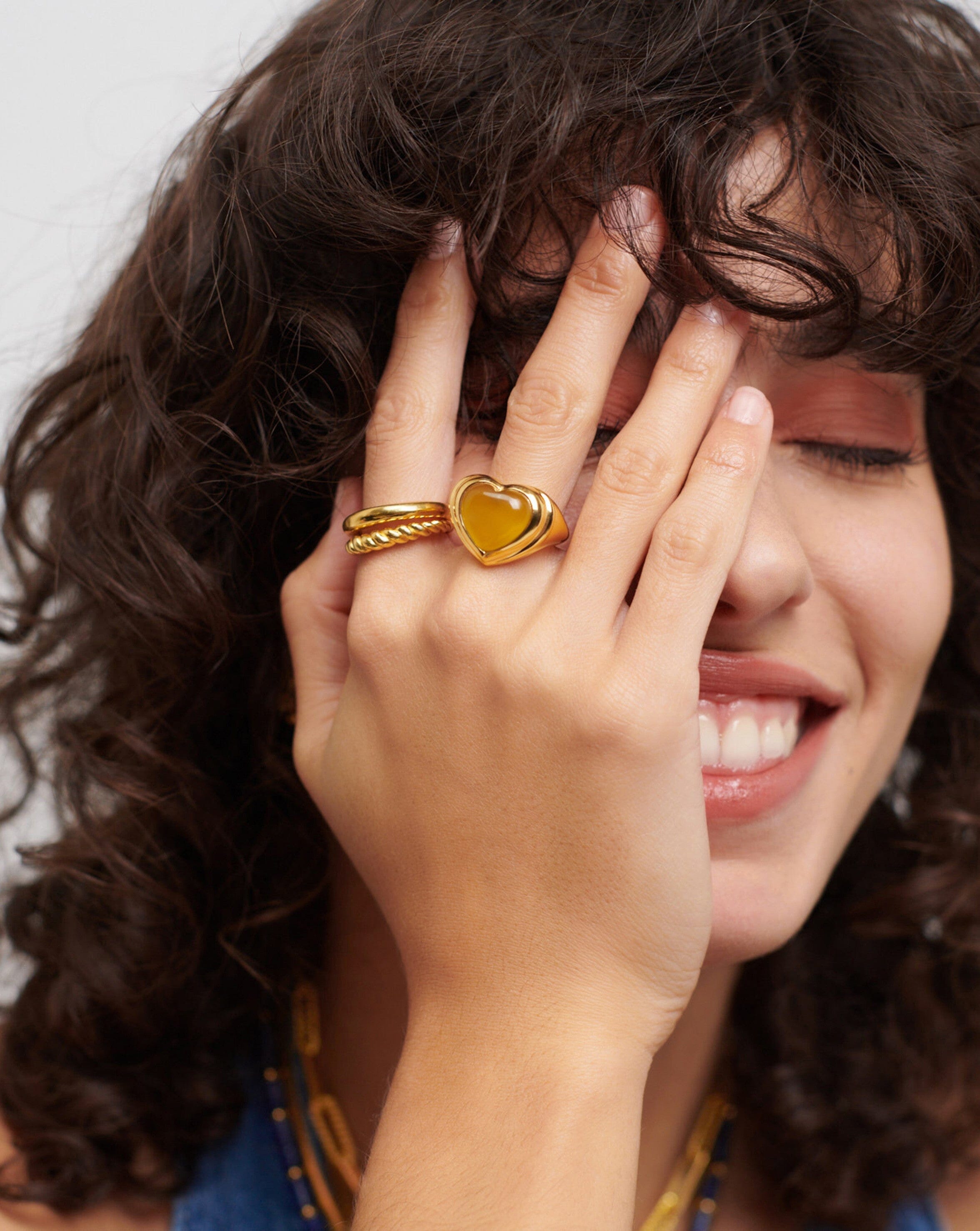 Jelly Heart Gemstone Ring | 18ct Gold Plated/Mango Chalcedony