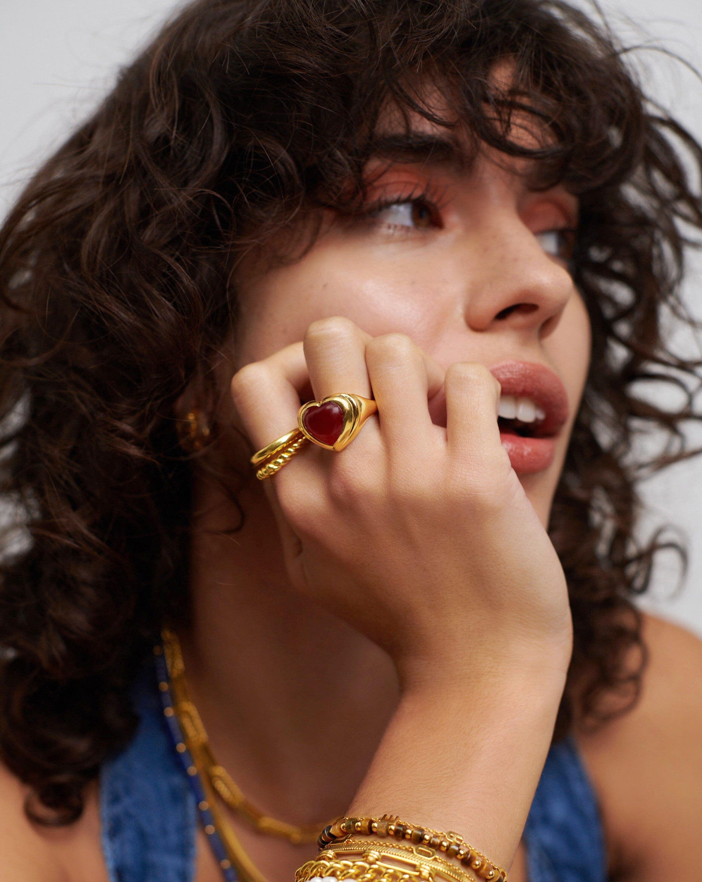 Jelly Heart Gemstone Ring | 18ct Gold Plated/Pink Quartz