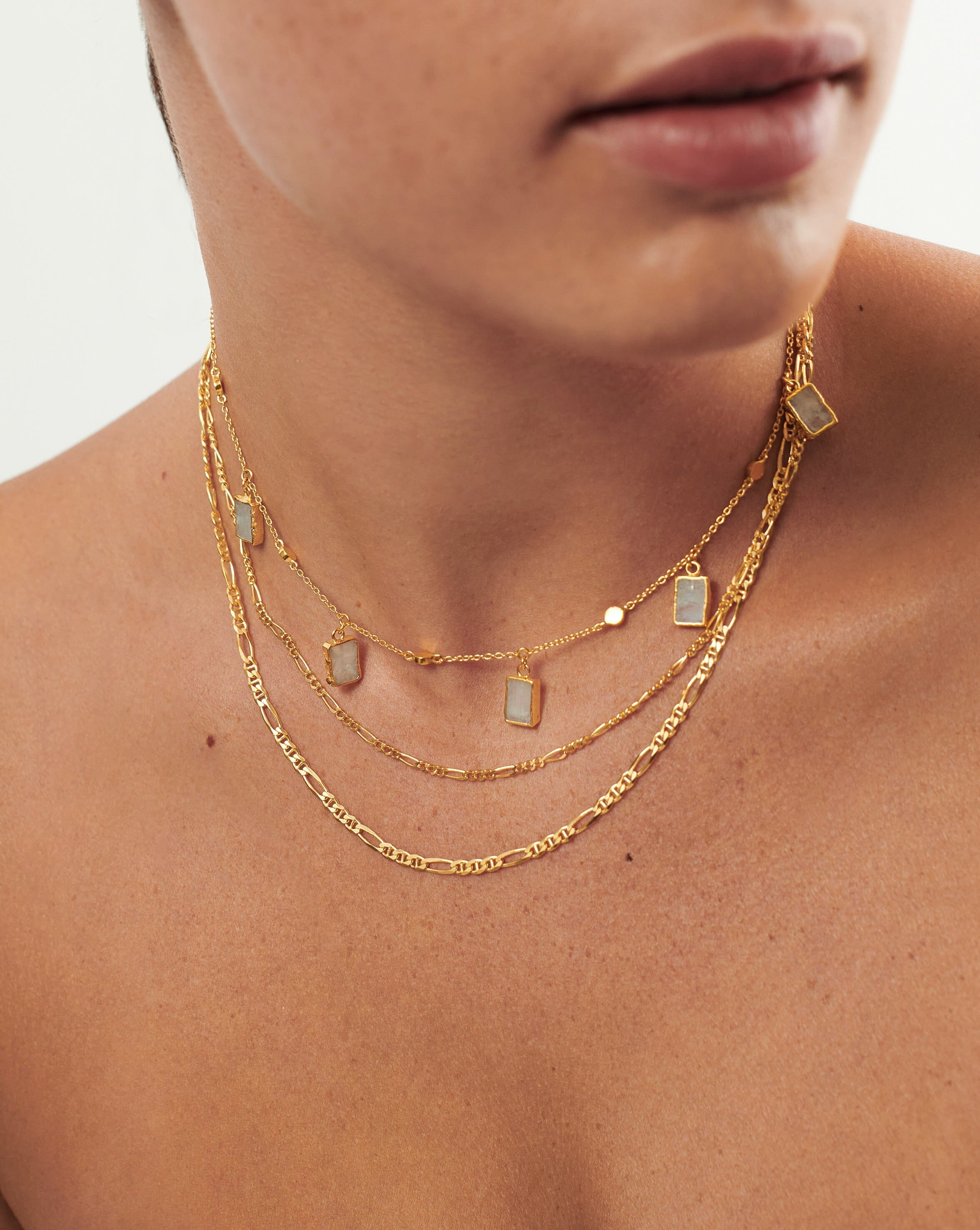 Lena Rainbow Moonstone Necklace Set | 18ct Gold Plated Vermeil/Rainbow  Moonstone
