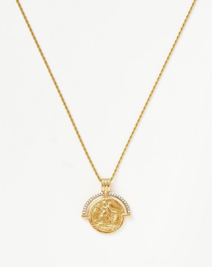 Lucy Williams Engravable Fortuna Arc Coin Pendant Necklace | 18ct Gold ...