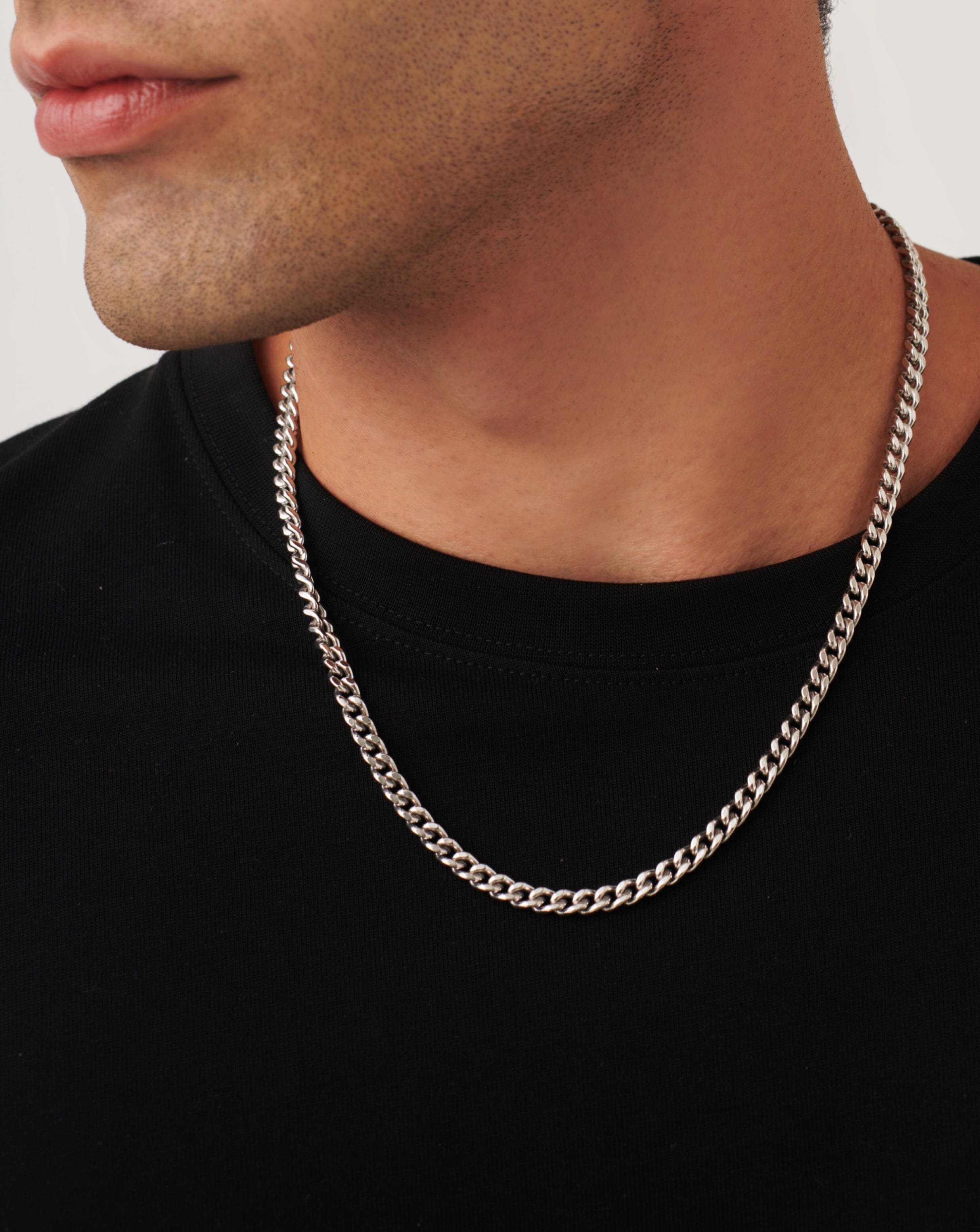 The Black Bow Men's 8.5mm Sterling Silver Solid Flat Curb Chain Necklace,  18 Inch | Amazon.com