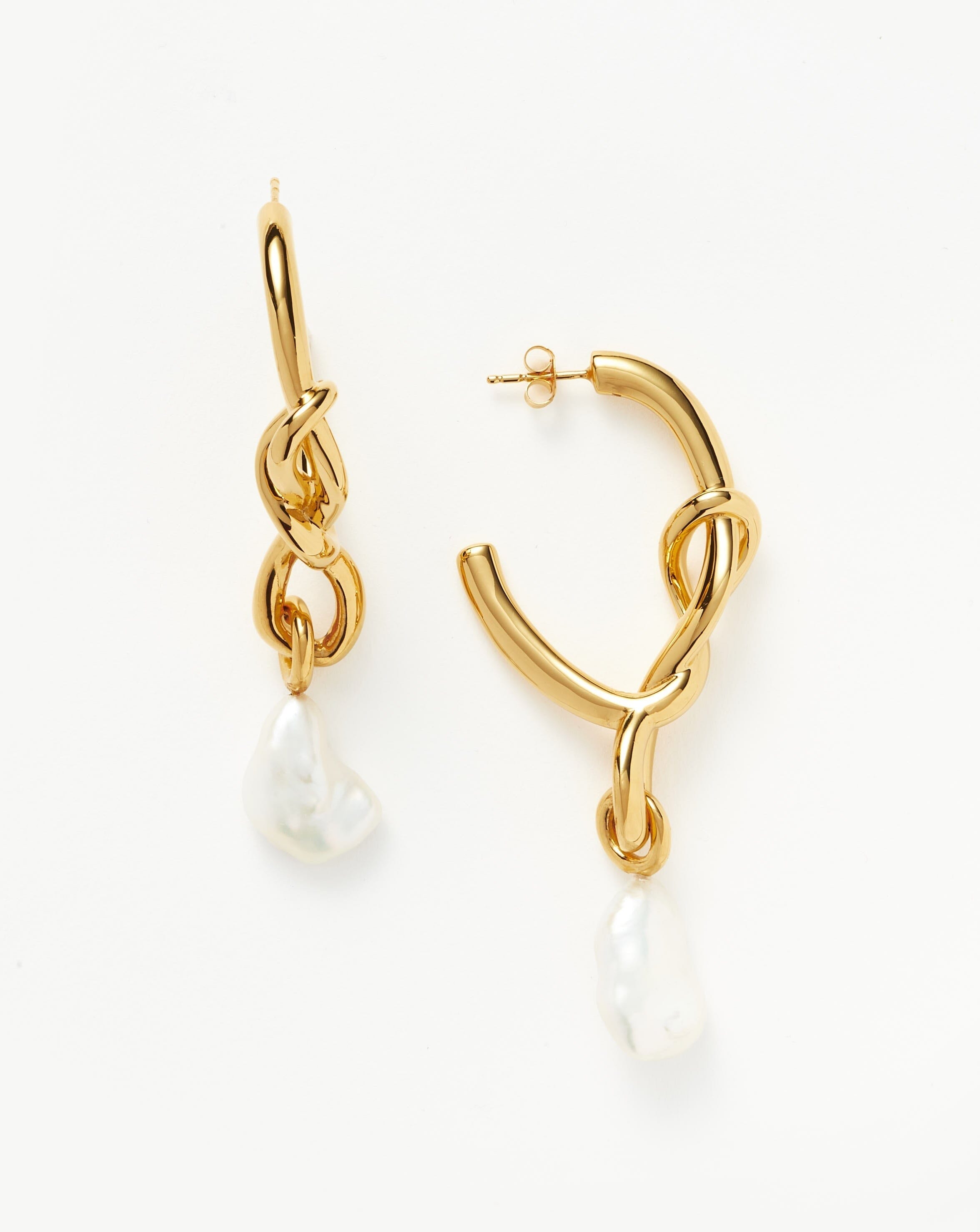 Molten Baroque Pearl Knot Drop Hoop Earrings | Missoma