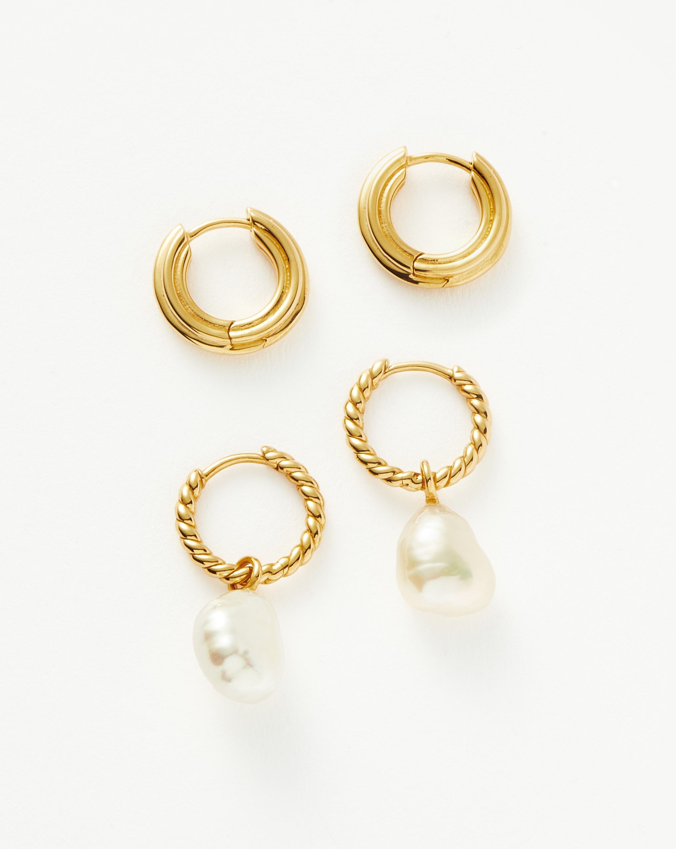 Pearl & Ridge Mini Hoop Earring Set | 18ct Gold Plated Vermeil/Pearl Earrings Missoma 