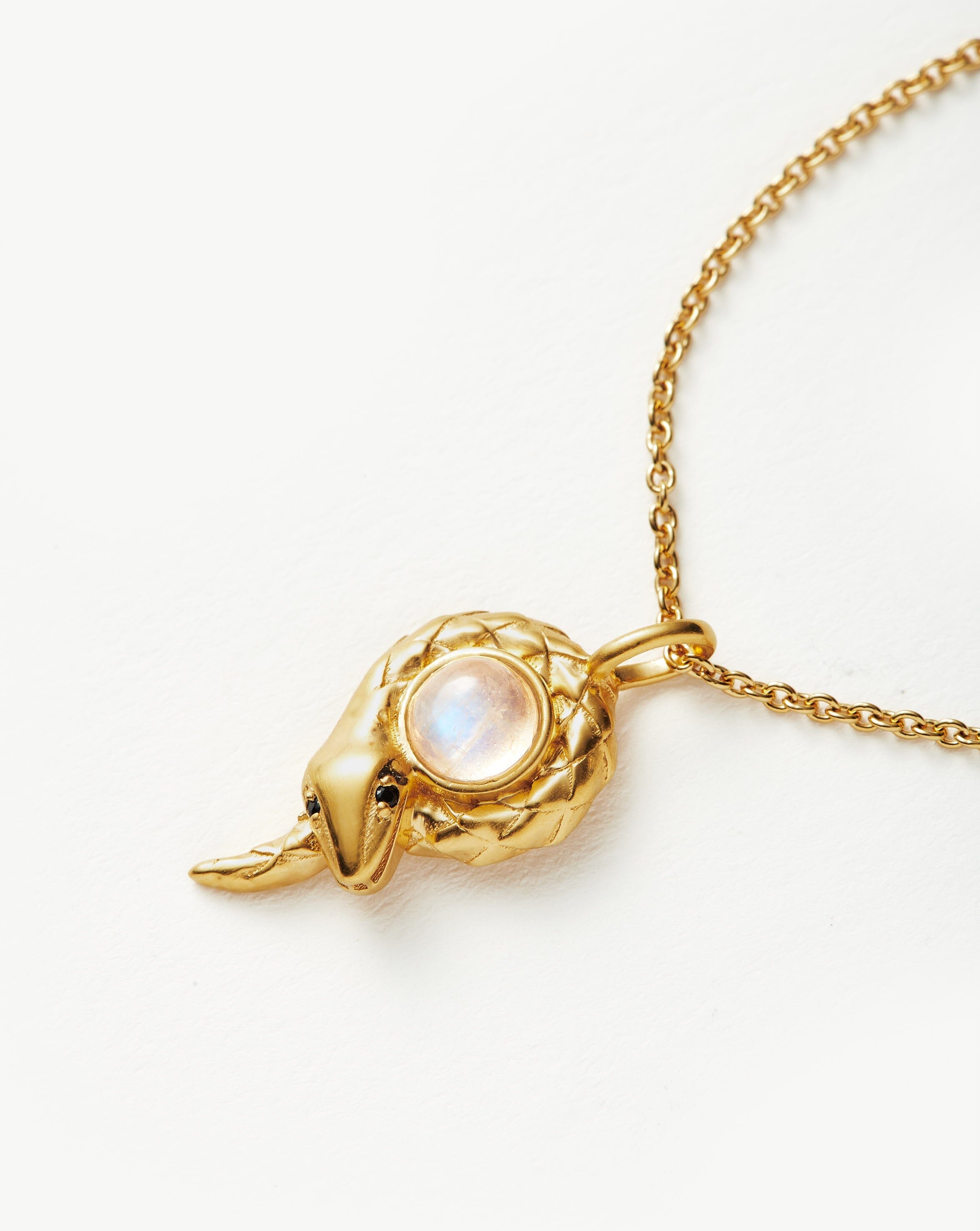 Serpent Moonstone Coiled Pendant Necklace | 18ct Gold Plated  Vermeil/Rainbow Moonstone