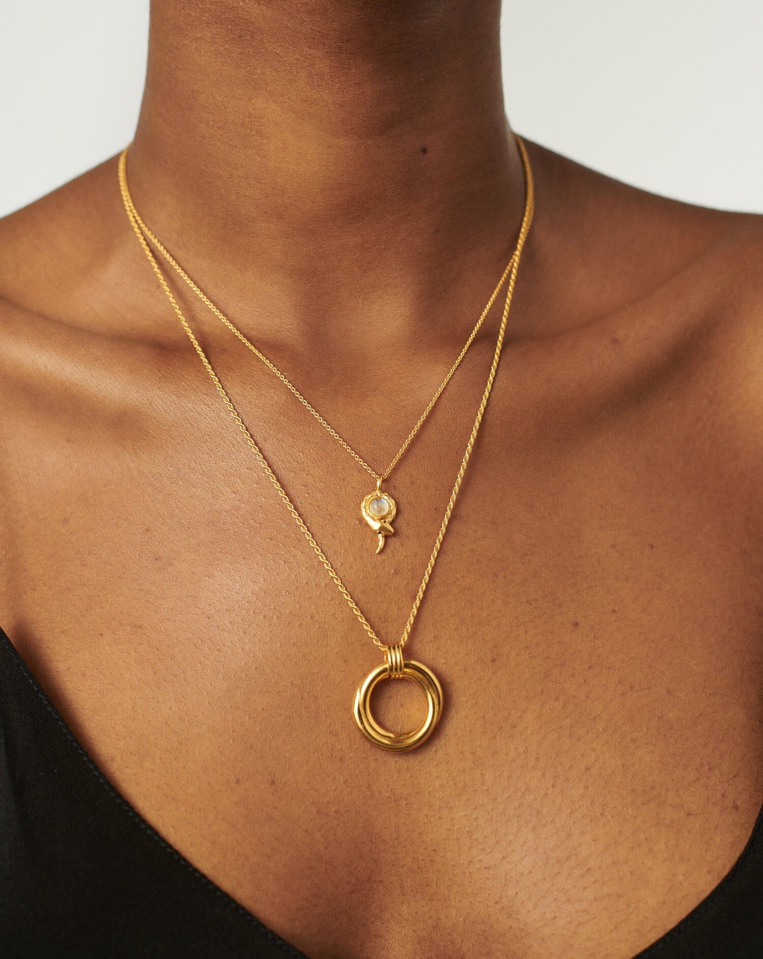Serpent Moonstone Coiled Pendant Necklace | 18ct Gold Plated