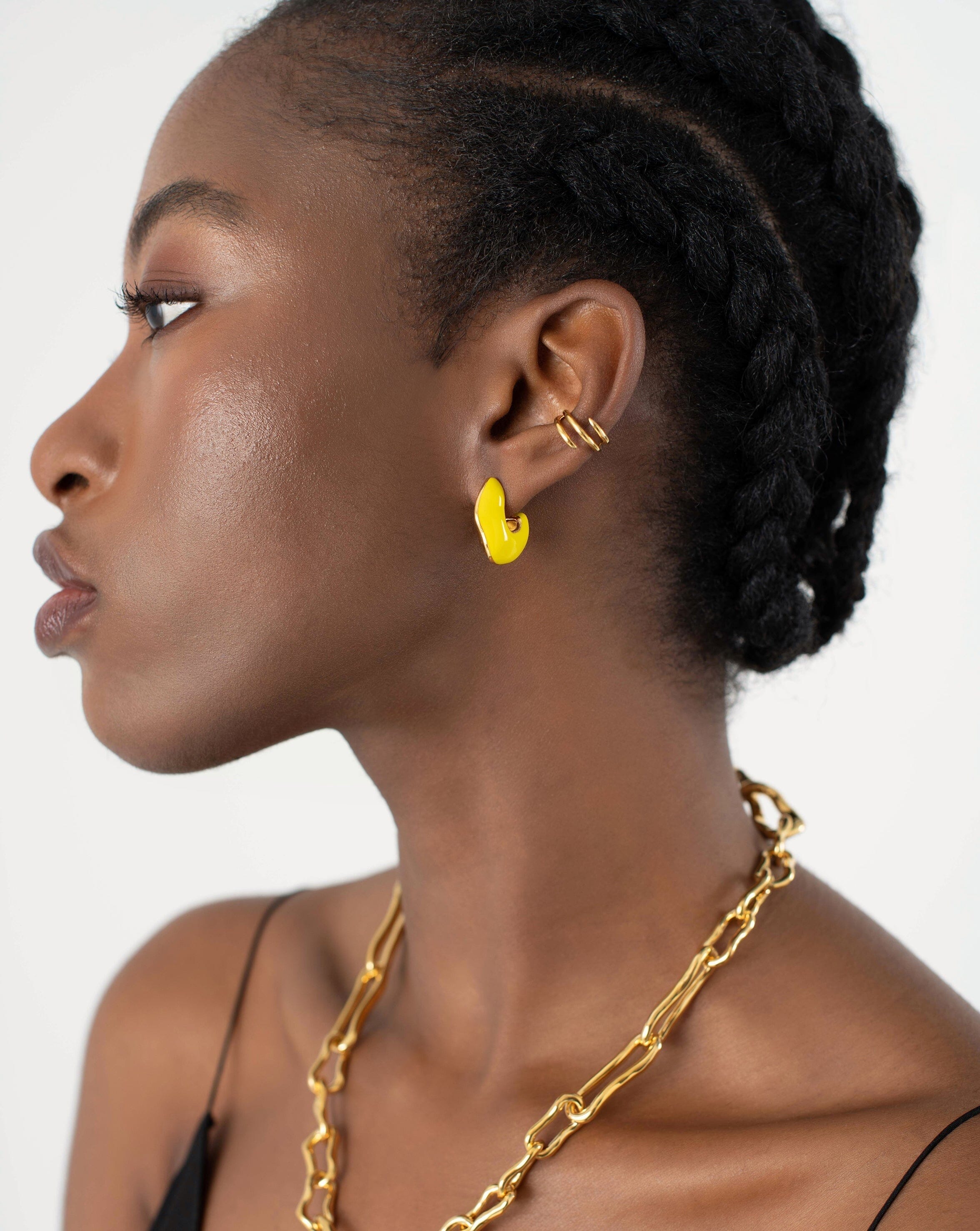 Squiggle Chubby Two Tone Enamel Hoop Earrings | 18ct Gold Plated, Lemon Yellow Earrings Missoma 