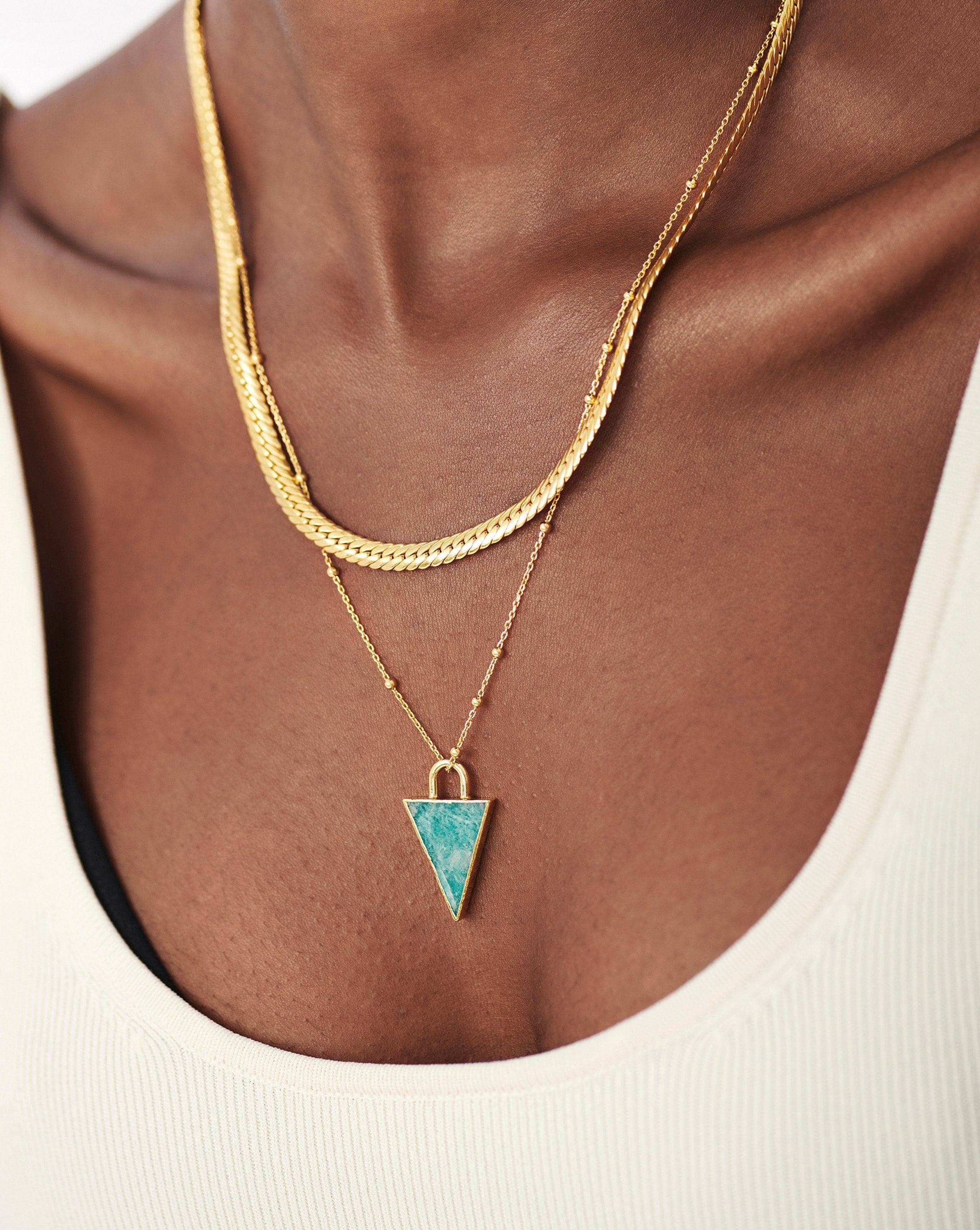 Triangle Pendant Chain Necklace | 18ct Gold Plated/Amazonite Necklaces Missoma 